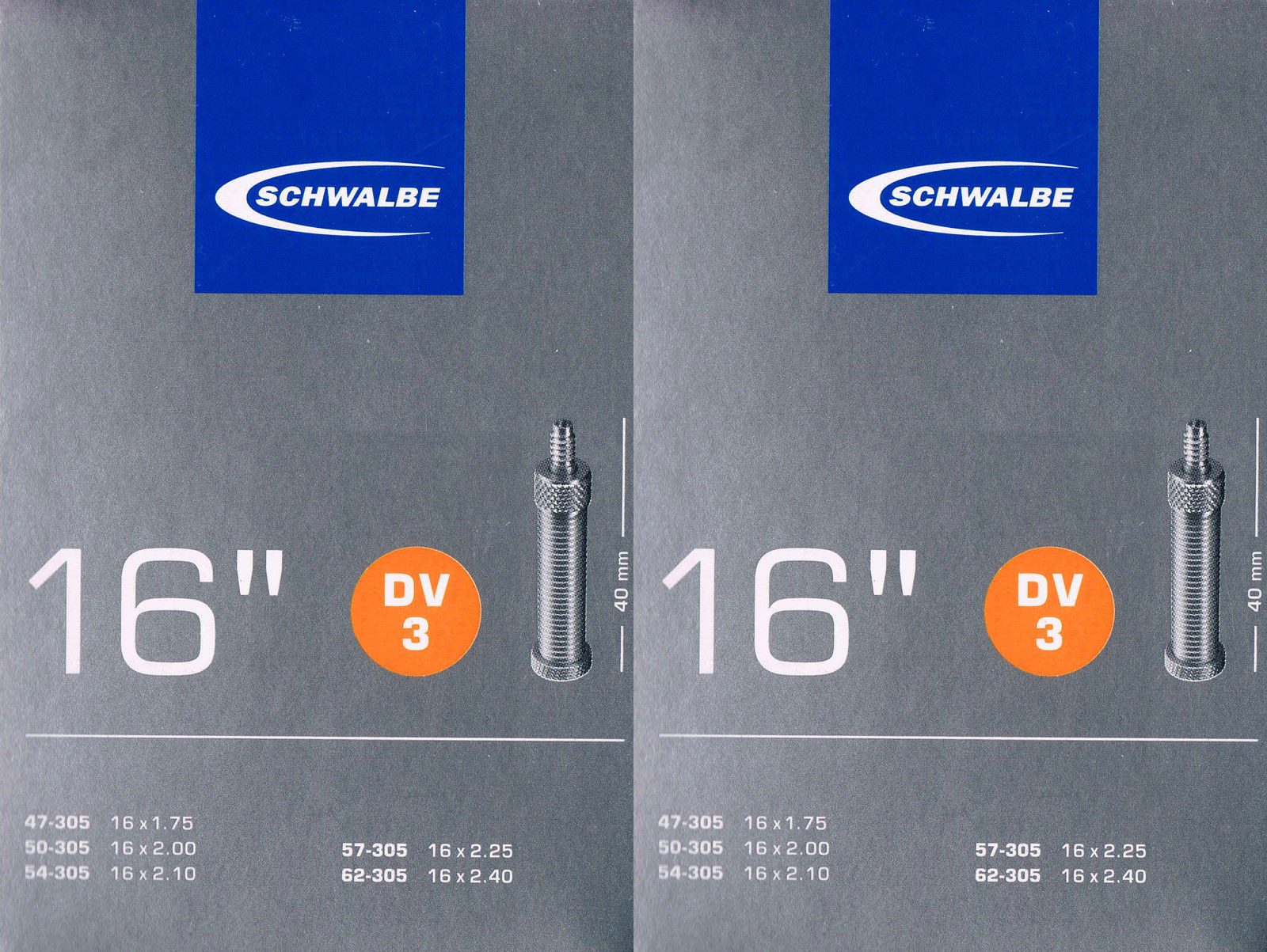 Fahrradschlauch 2x Schwalbe DV 3 Schlauch 16" 305 DV3 Dunlopventil