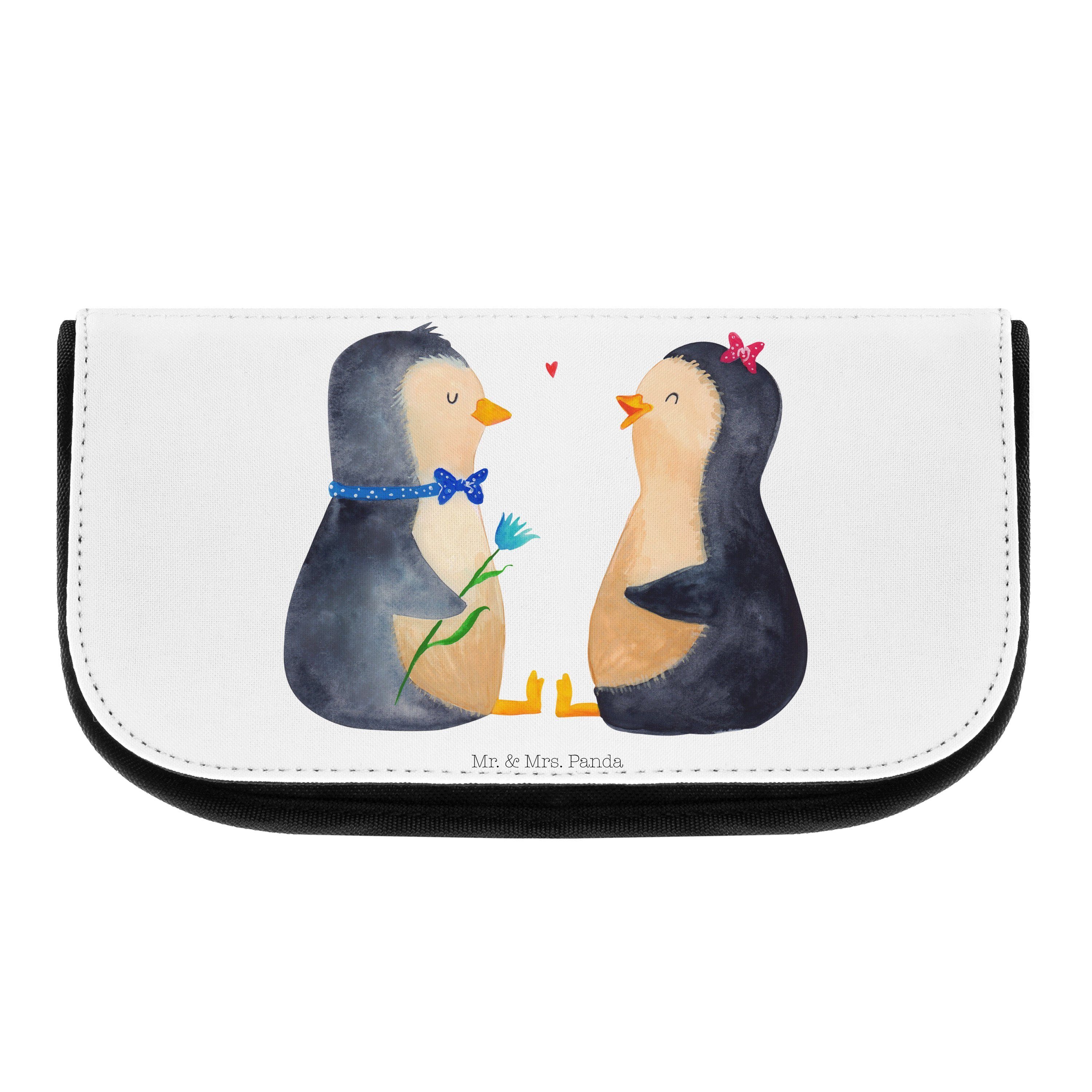 Mr. & Mrs. Panda Kosmetiktasche Pinguin Pärchen - Weiß - Geschenk, Kulturtasche, Make-Up Tasche, Lieb (1-tlg)