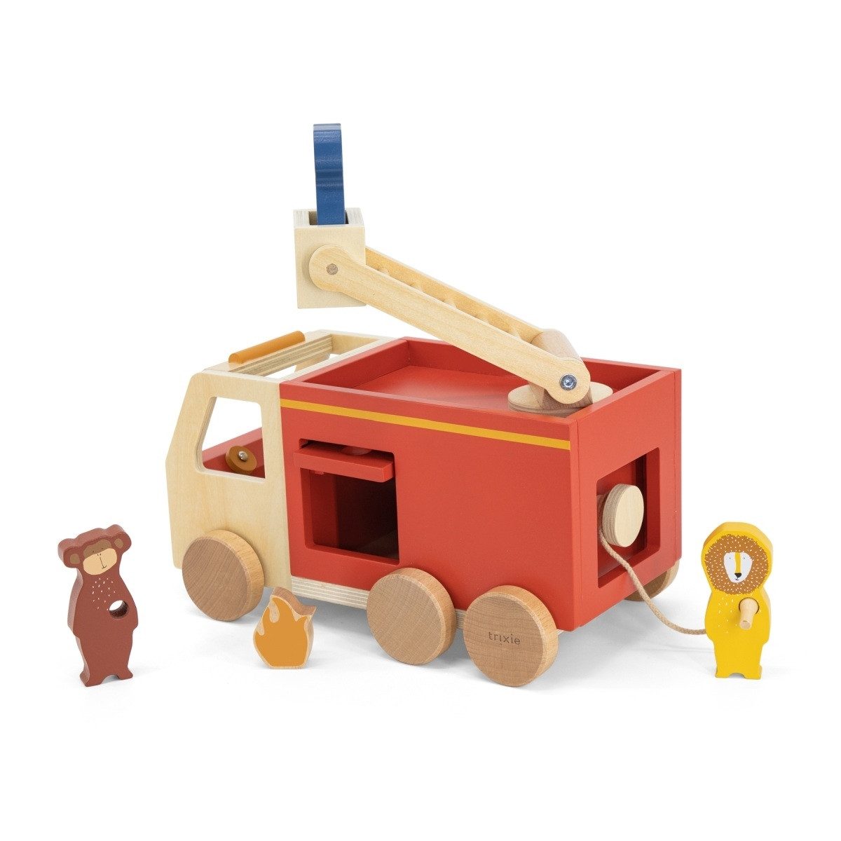 Trixie Baby Spielzeug-Feuerwehr Feuerwehrauto aus Holz 29cm drehbare Leiter Holzspielzeug, ab 18 Monaten