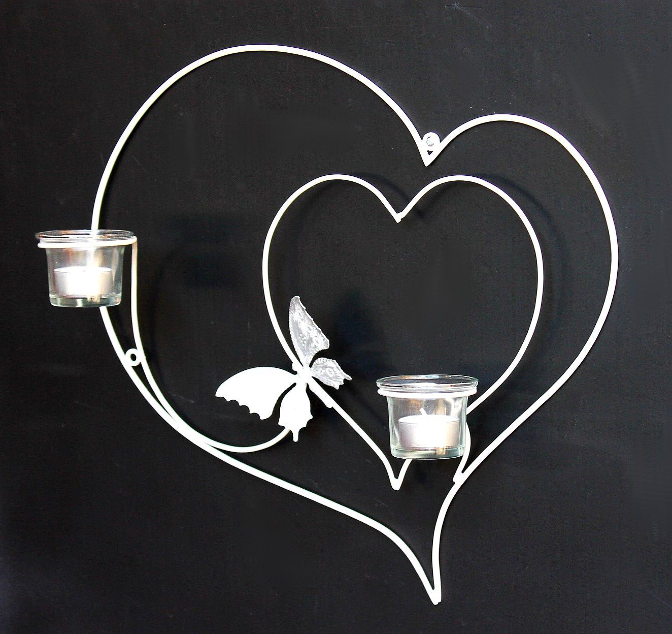 DanDiBo Wandkerzenhalter Wandteelichthalter Metall Wandleuchter Weiß Herz 39 cm Teelichthalter Kerze