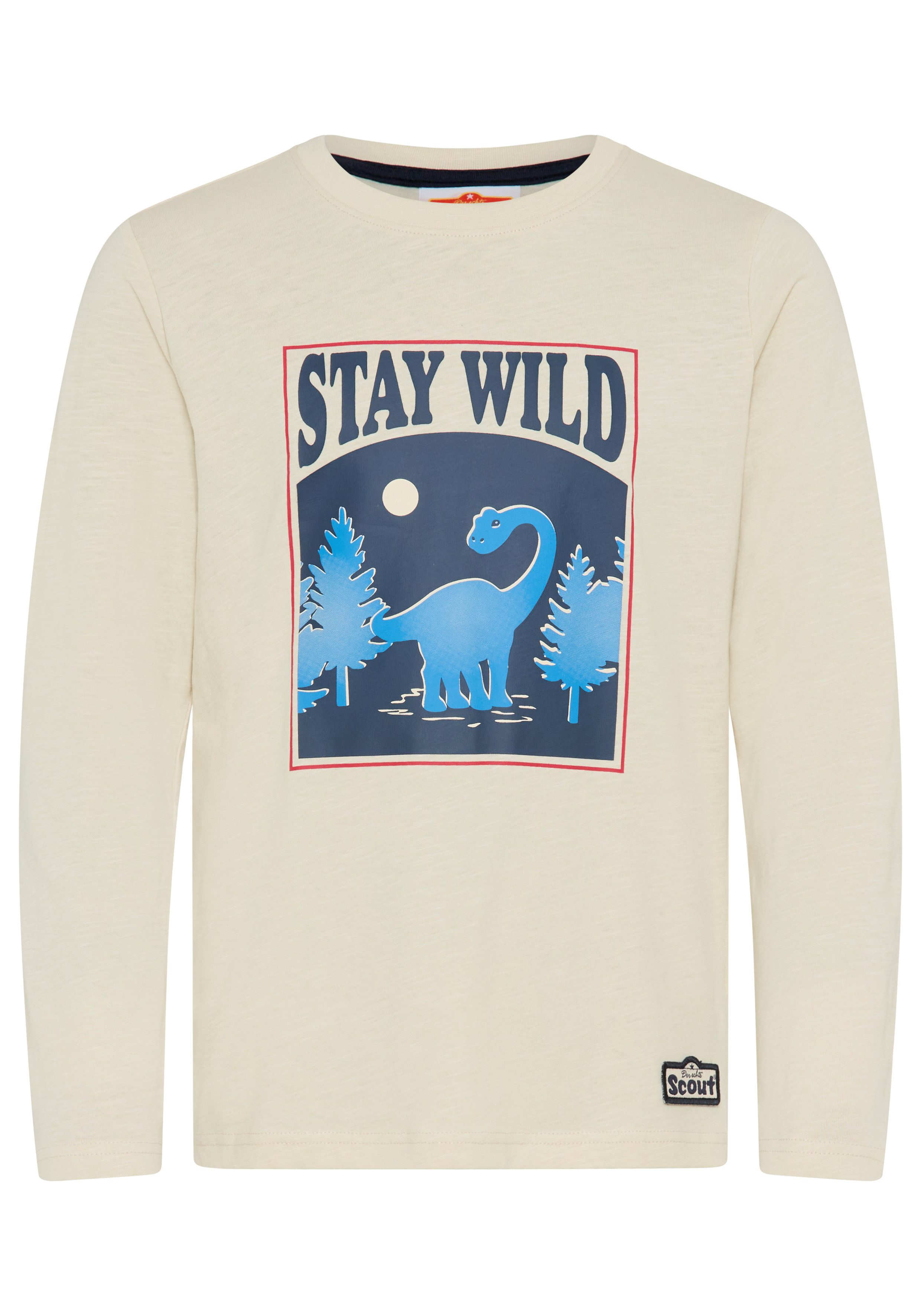 Scout Langarmshirt Shirt mit coolem Dino-Print, modisches Melangegarn mit Spruch: STAY WILD, mit Langarm, modischer Basic-Schnitt – Bild 5 von 5