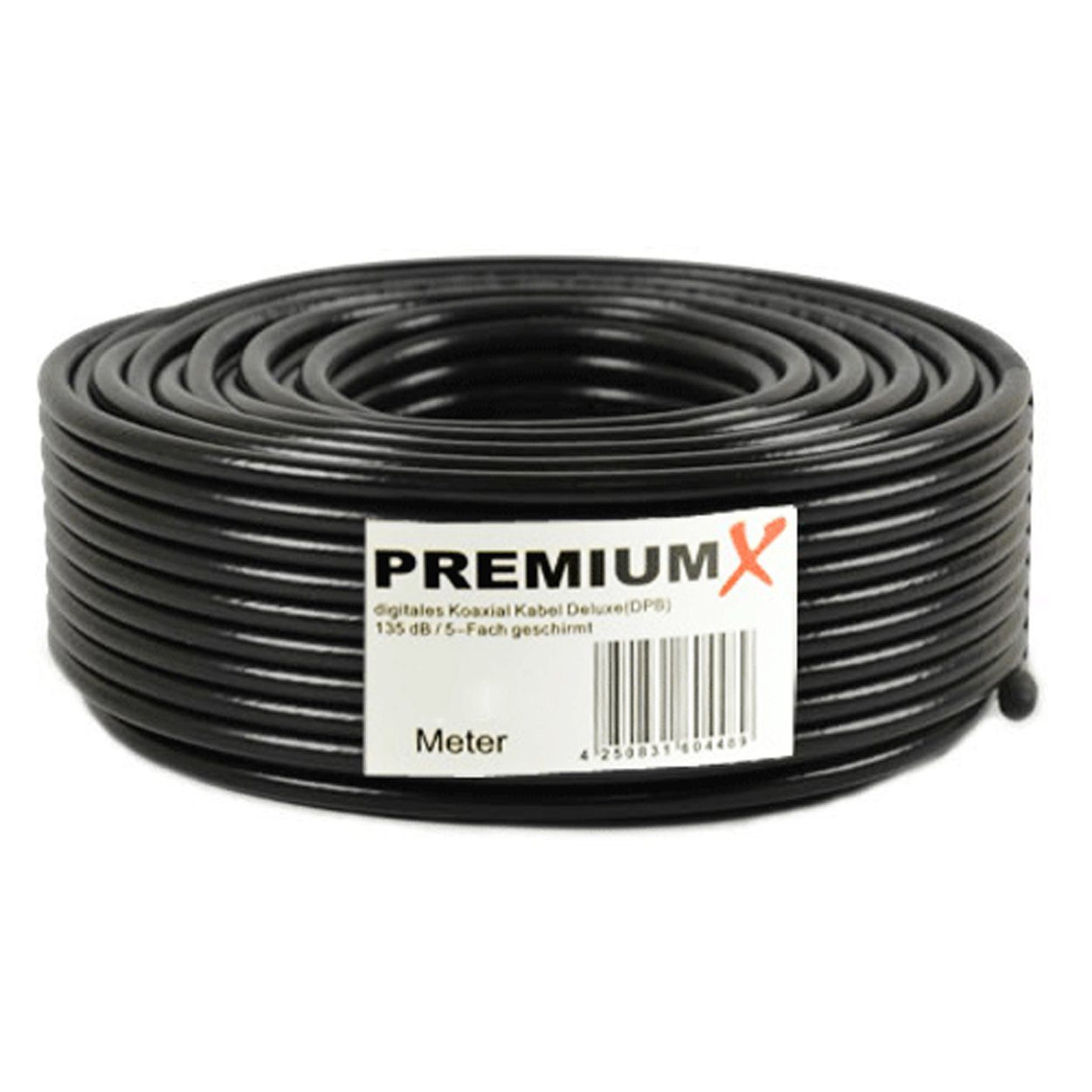 PremiumX Koaxial 5-Fach PRO SCHWARZ DELUXE 50m 135dB Kupfer F-Stecker 10x SAT-Kabel Kabel