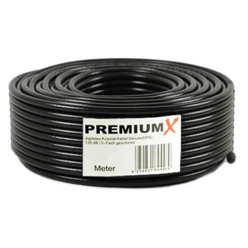 PremiumX 50m DELUXE PRO Koaxial Kabel SCHWARZ 135dB 5-Fach Kupfer 10x F-Stecker SAT-Kabel