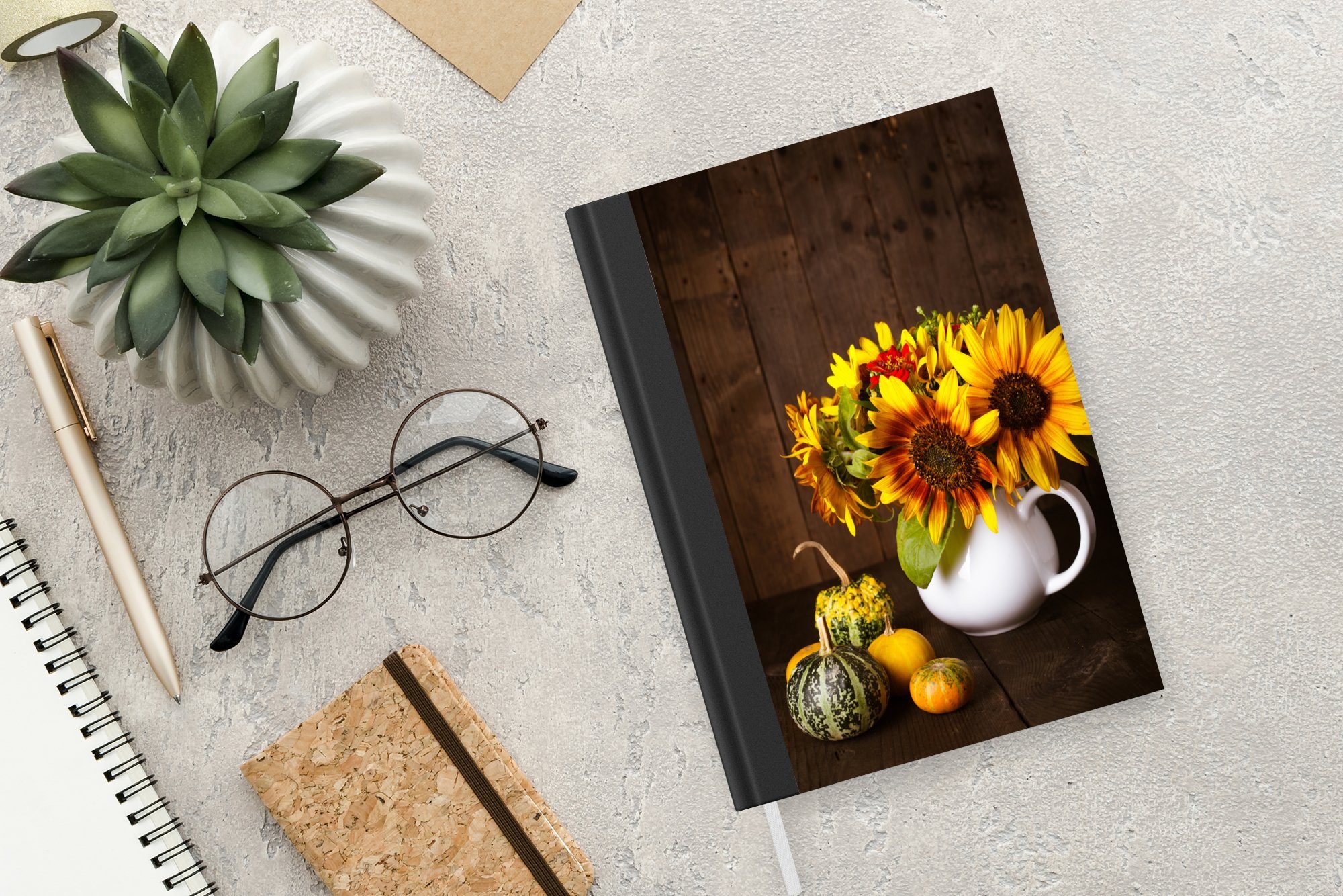 Kürbisse Herbst, Sonnenblumen - MuchoWow Notizheft, Seiten, - 98 Tagebuch, Haushaltsbuch Notizbuch A5, Merkzettel, Journal,