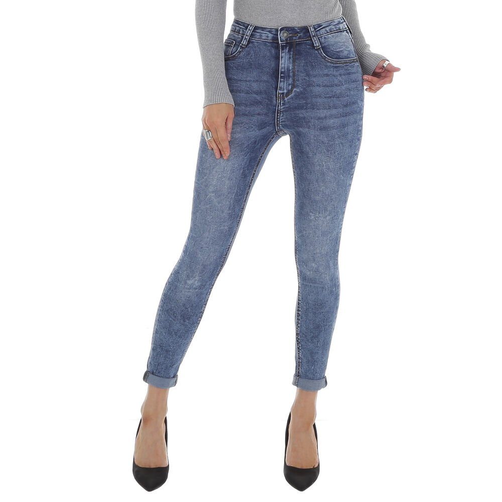 Ital-Design Skinny-fit-Jeans Damen Freizeit Applikation Print Stretch High Waist Jeans in Blau