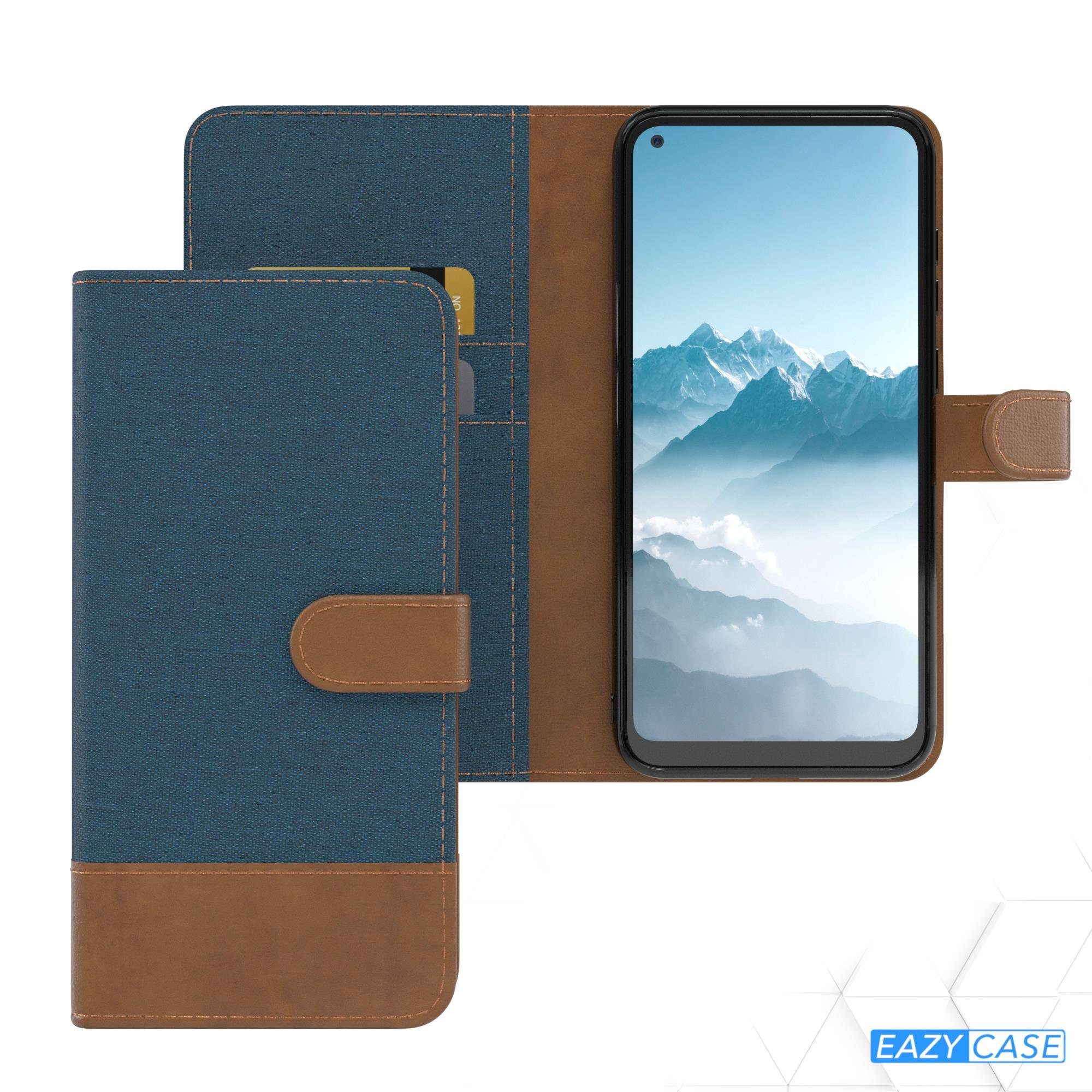EAZY CASE Handyhülle Bookstyle Jeans für Samsung Galaxy M11 6,4 Zoll, Klappcase mit Standfunktion und Kartenfach Stoff Schutzhülle Blau