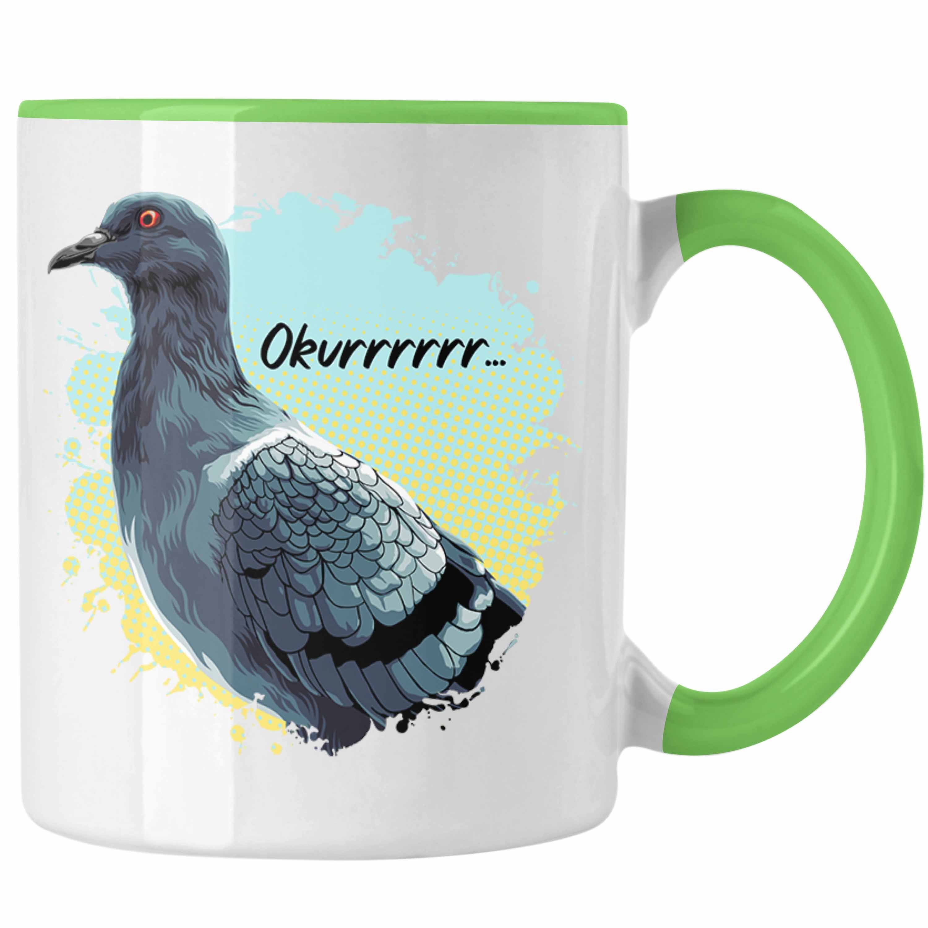 Trendation Tasse Trendation - Taubenzüchter Okurrrr Geschenk Zaubenzucht Zubehör Tauben Tasse Lustiger Spruch Taubenflüsterer Taubenliebhaber Becher Grün