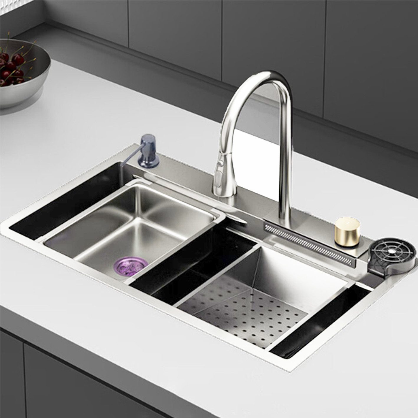 Faizee Home Küchenspüle Wasserfall-Küchenspüle Neom 75x46 cm, 46/22.5 cm