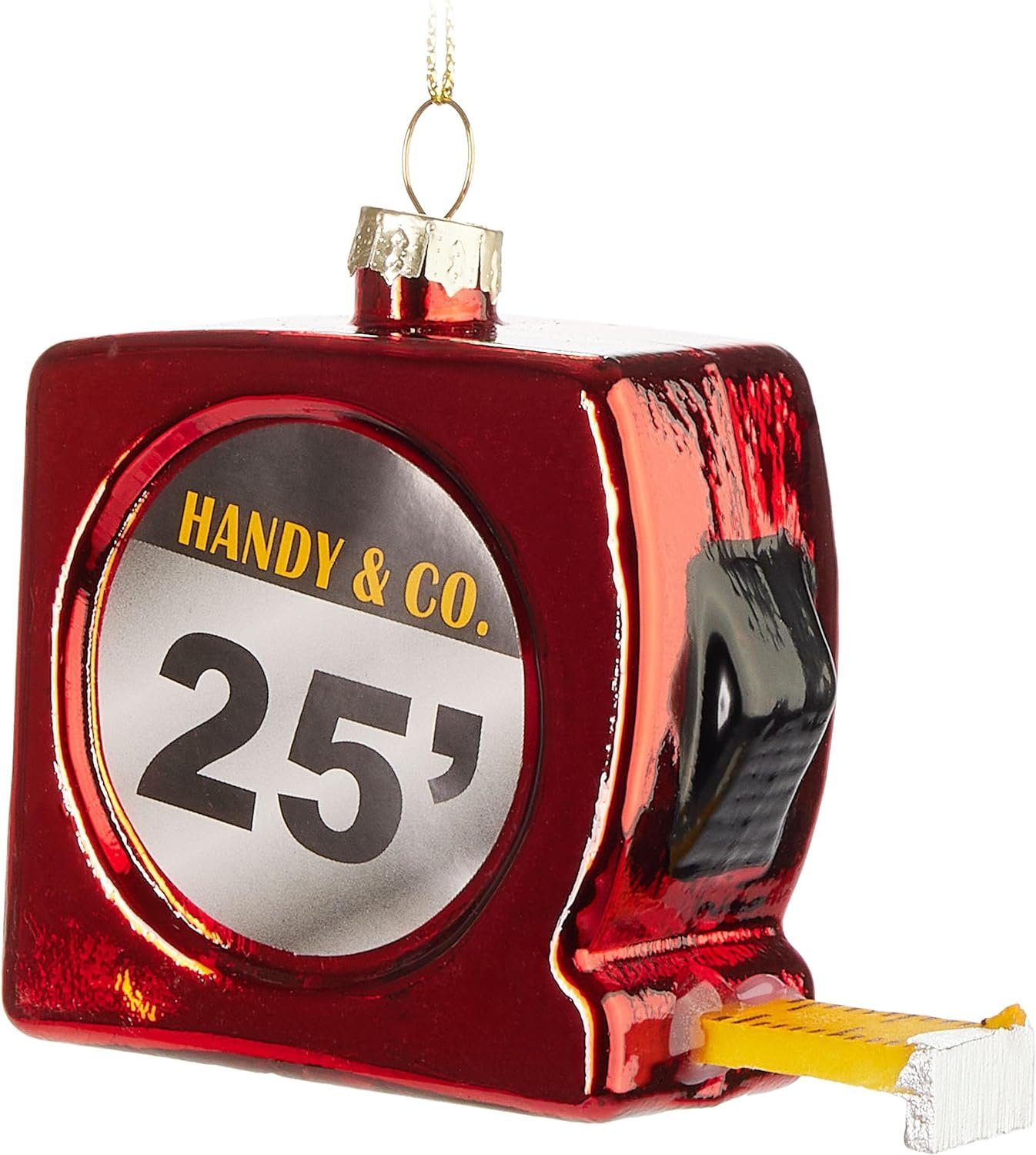 Weihnachtsbaumkugel Maßband Rot - Handbemalte Weihnachtskugel aus Glas - 9 cm Baumkugel