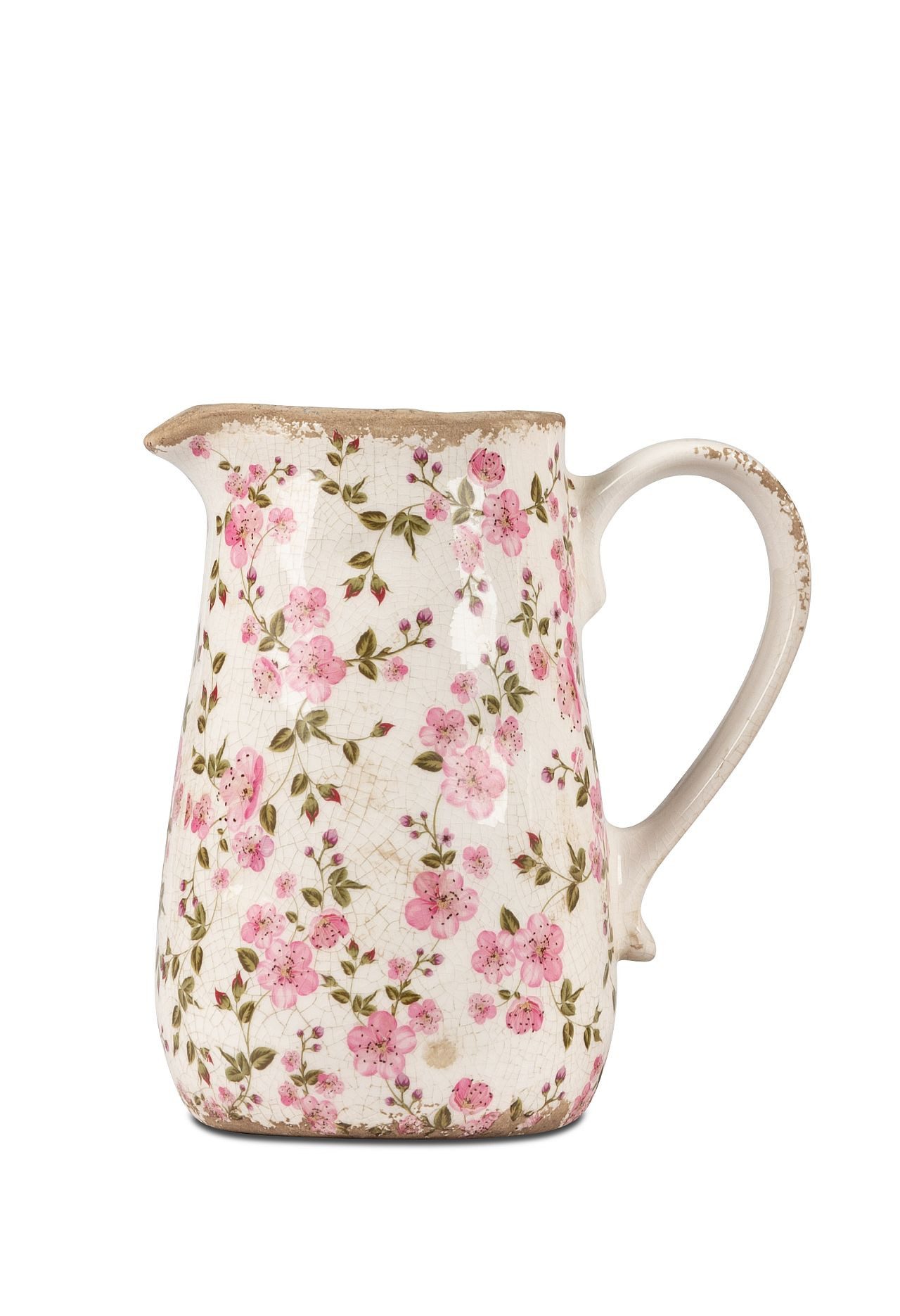 formano Dekovase Krug Vintage Blüten antik weiß rosa H. 19cm