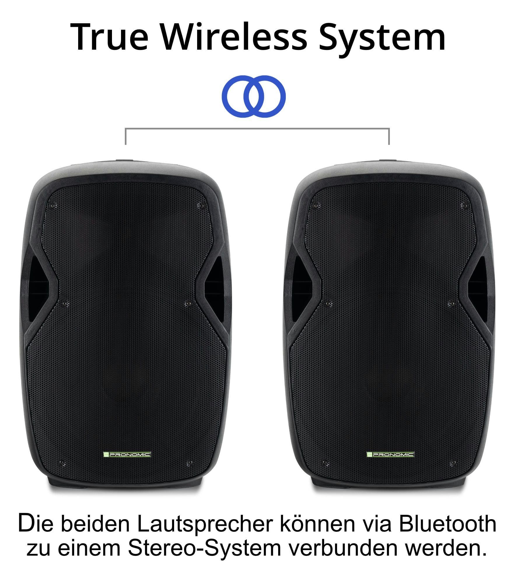 15MA-A 30 (Bluetooth-Schnittstelle, Akku-Aktivbox inkl. 15"-Woofer mit Lautsprecher Stereo TWS Funkmikrofone Funktion & Mobile - Pronomic Headsets) Soundanalage W, MOVE