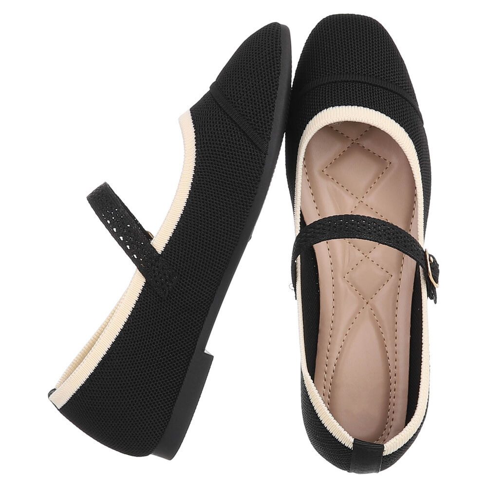 Ital-Design Bequeme Ballerinas mit Riemenverschluss für Damen Schnürpumps (91512222) Blockabsatz Riemchenballerinas in Schwarz