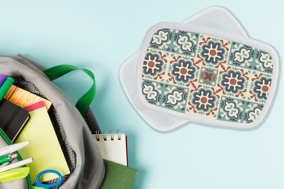 Brotdose, weiß und Ornament für Muster, - Blume Brotbox Jungs MuchoWow für Mädchen Lunchbox - (2-tlg), und Kinder Kunststoff, Erwachsene,