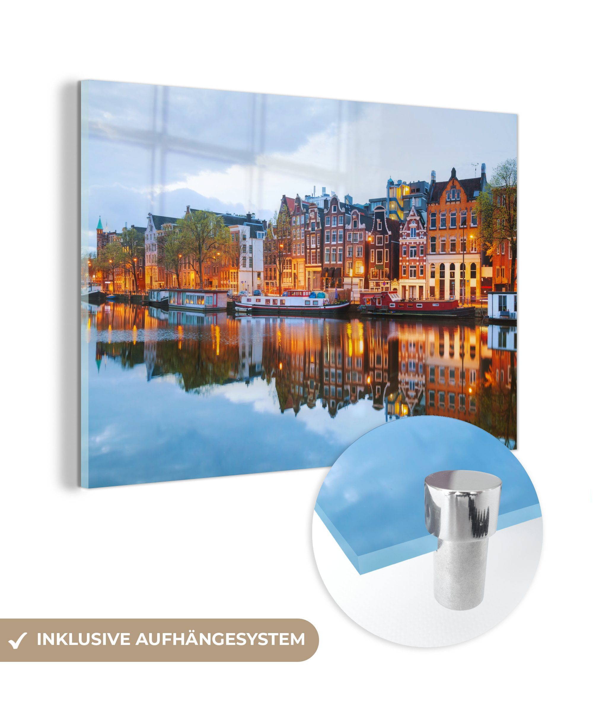 MuchoWow Acrylglasbild Grachtenhäuser - Amsterdam - Niederlande, (1 St), Acrylglasbilder Wohnzimmer & Schlafzimmer