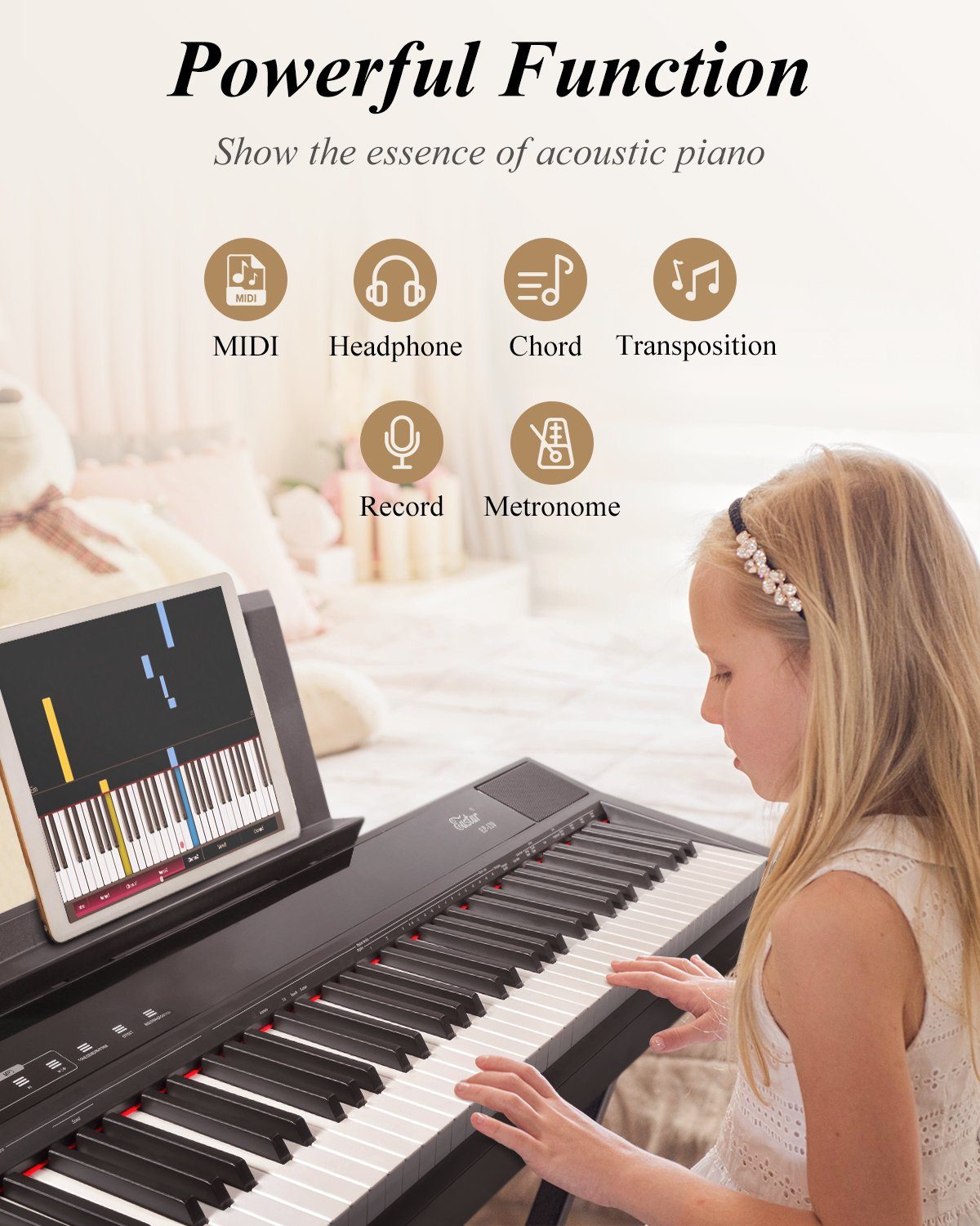Eastar Home-Keyboard Berührungsbildschirm Digitalpiano mit 88 gewichteten Tasten EP-120 (Sustain-Pedal, Gebrauchsanweisung, Plastik), ideal fur Piano-Einsteiger,gewichtete Tasten,Ständer