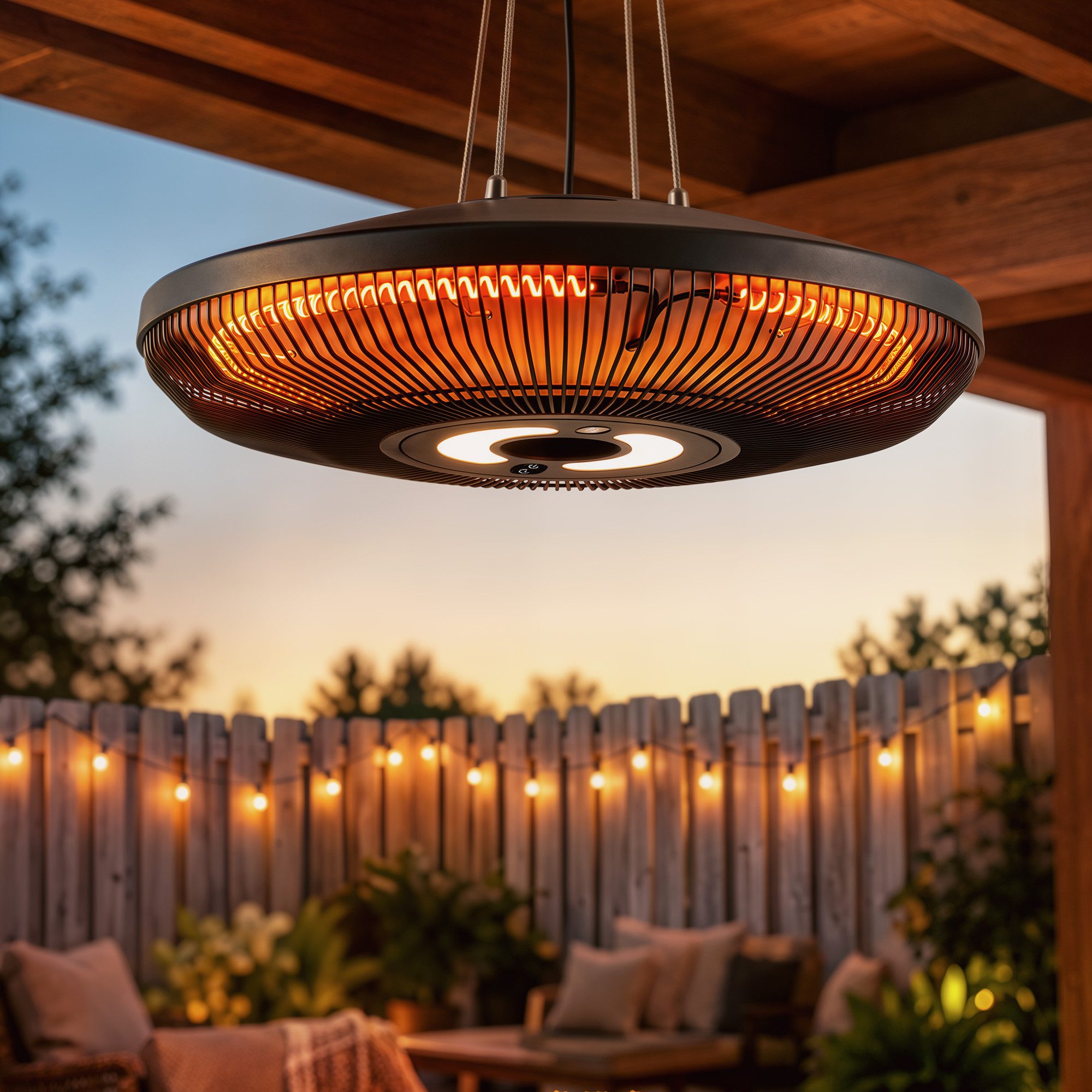 Outsunny Heizstrahler Infrarot Terrassenstrahler, hängend, Carbonfaser, für Terrasse, 2000 W, IP65, 2 Heizstufen, LED, Timer, Fernbedienung