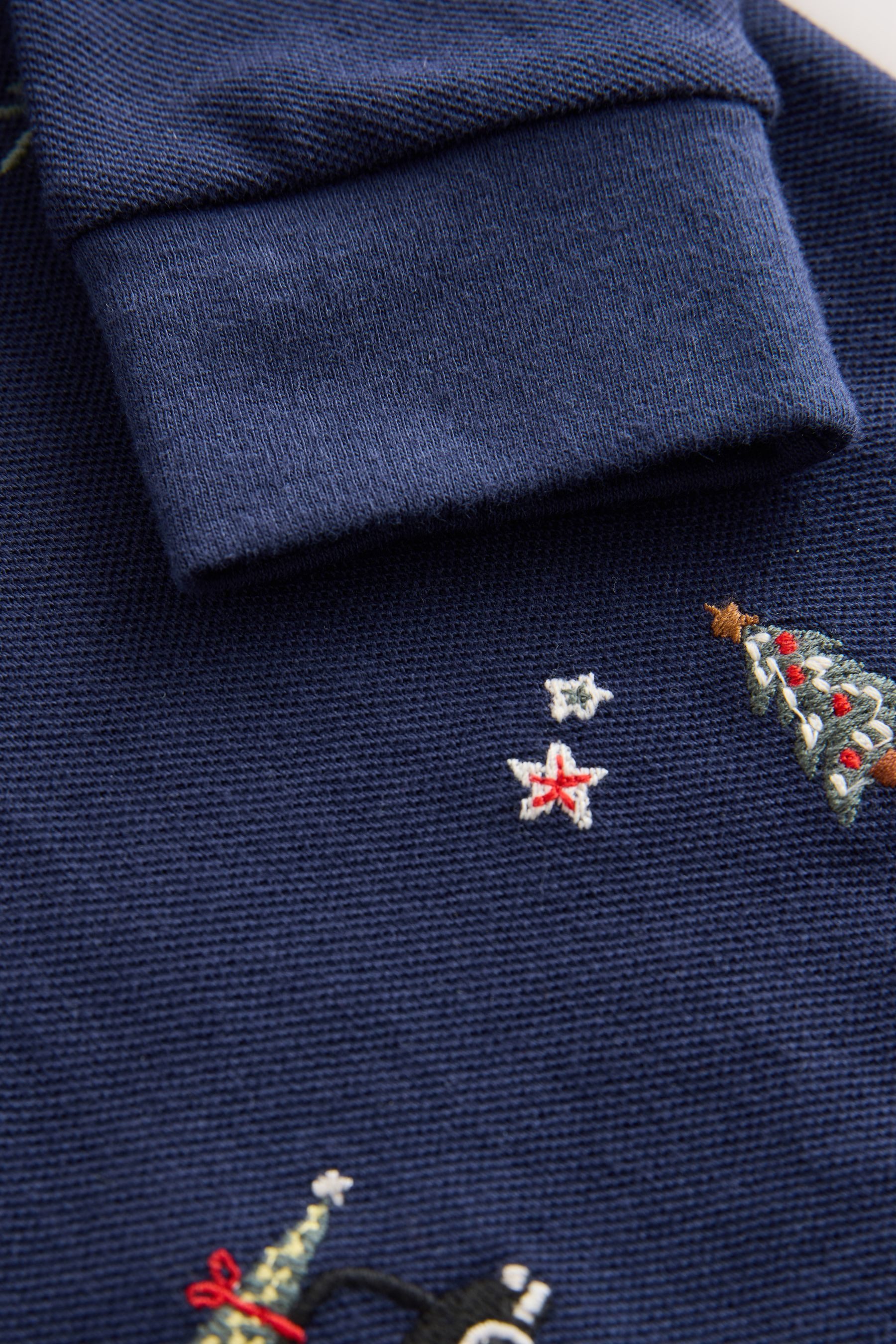 Next Langarm-Poloshirt Langarm-Poloshirt mit weihnachtlicher Stickerei (1-tlg)