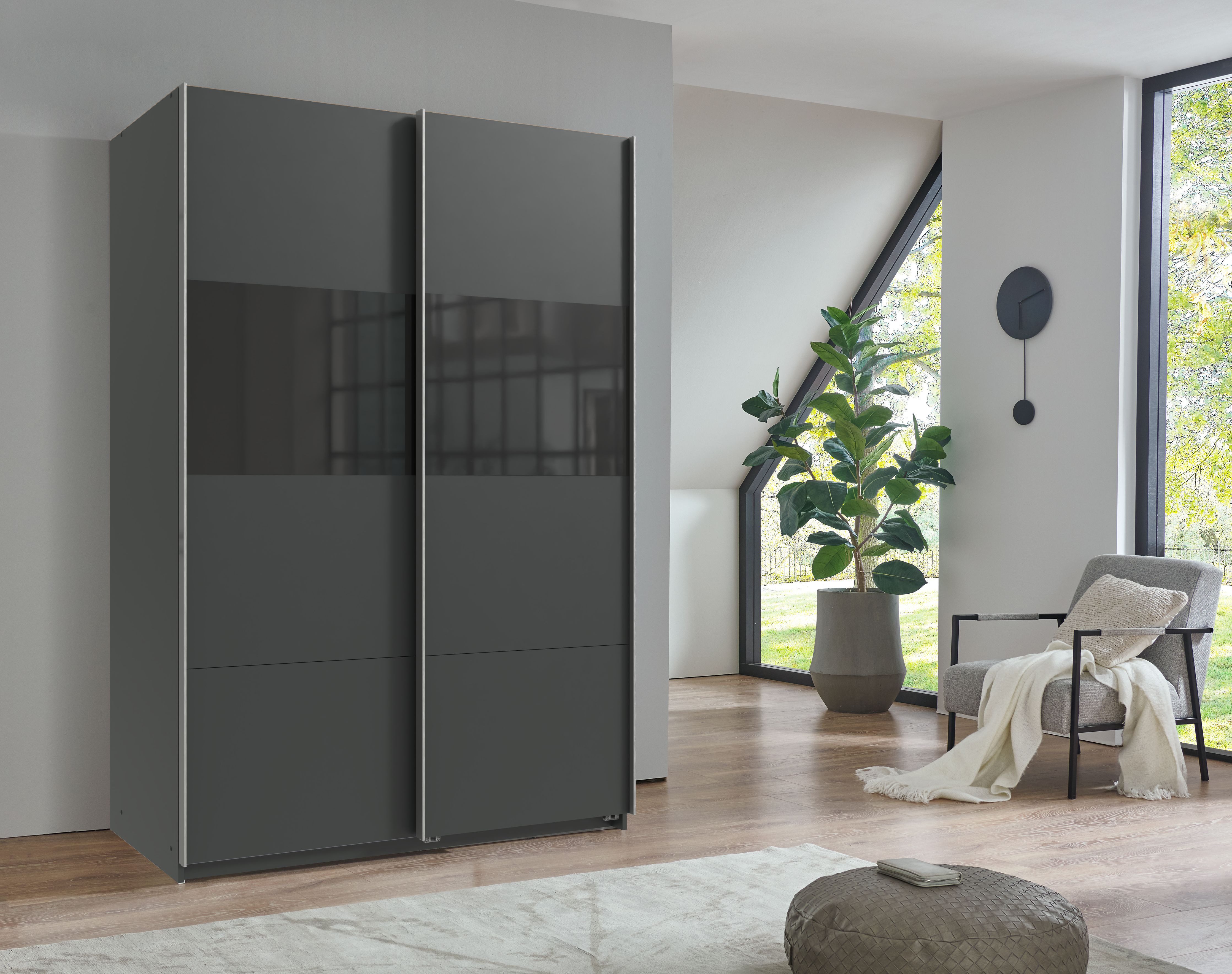Wimex Schwebetürenschrank Bramfeld Kleiderschrank mit Glaselementen und zusätzlichen Einlegeböden