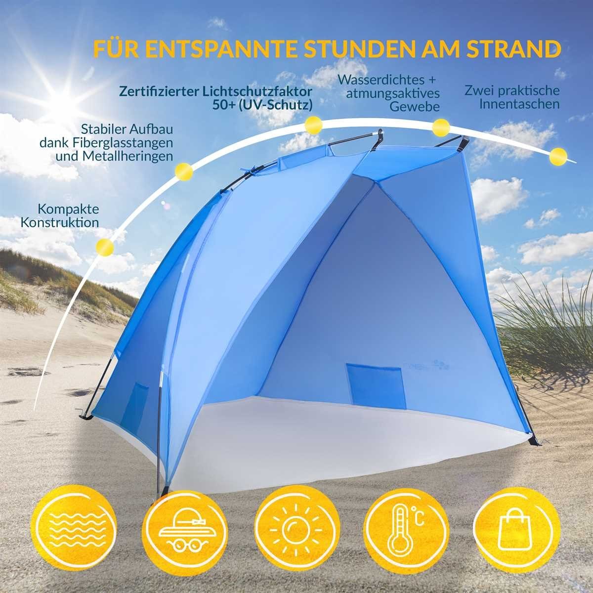 Wasserdicht Tragetasche, UV 50+, Packmaß, Kleines und inkl. Strandzelt TRESKO atmungsaktiv Strandmuschel, Schutz mit Strandmuschel