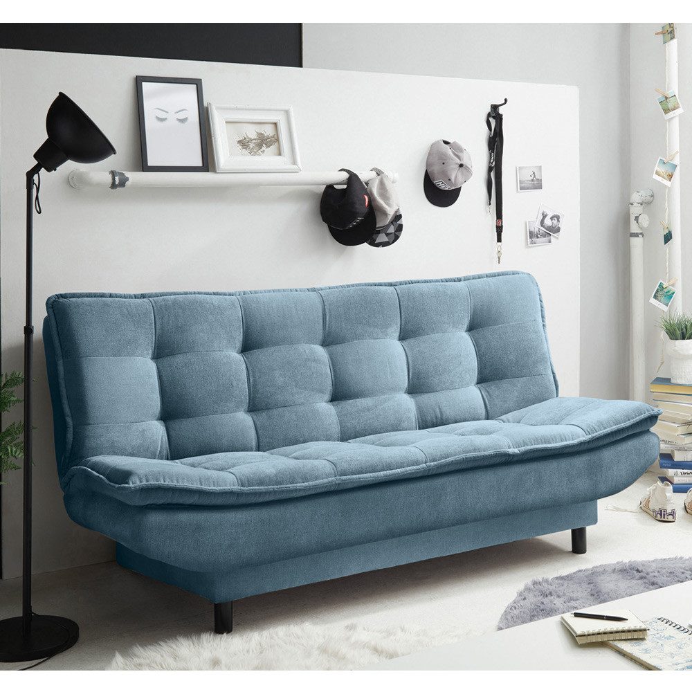 Lomadox Schlafsofa PIRNA-09, Schlafcouch Sofa Couch Jugendzimmer Gästezimmer blau Bettkasten