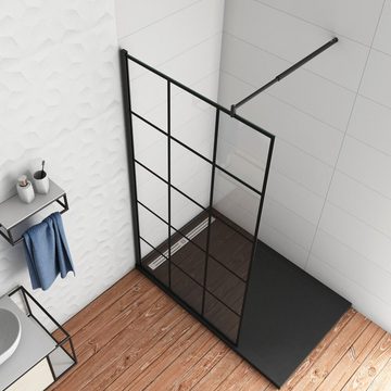 duschspa Duschwand Duschtrennwand mit schwarzem Gitter Duschwand Glaswand 8mm Nano Glas, Einscheibensicherheitsglas, Sicherheitsglas, (Set), Glas