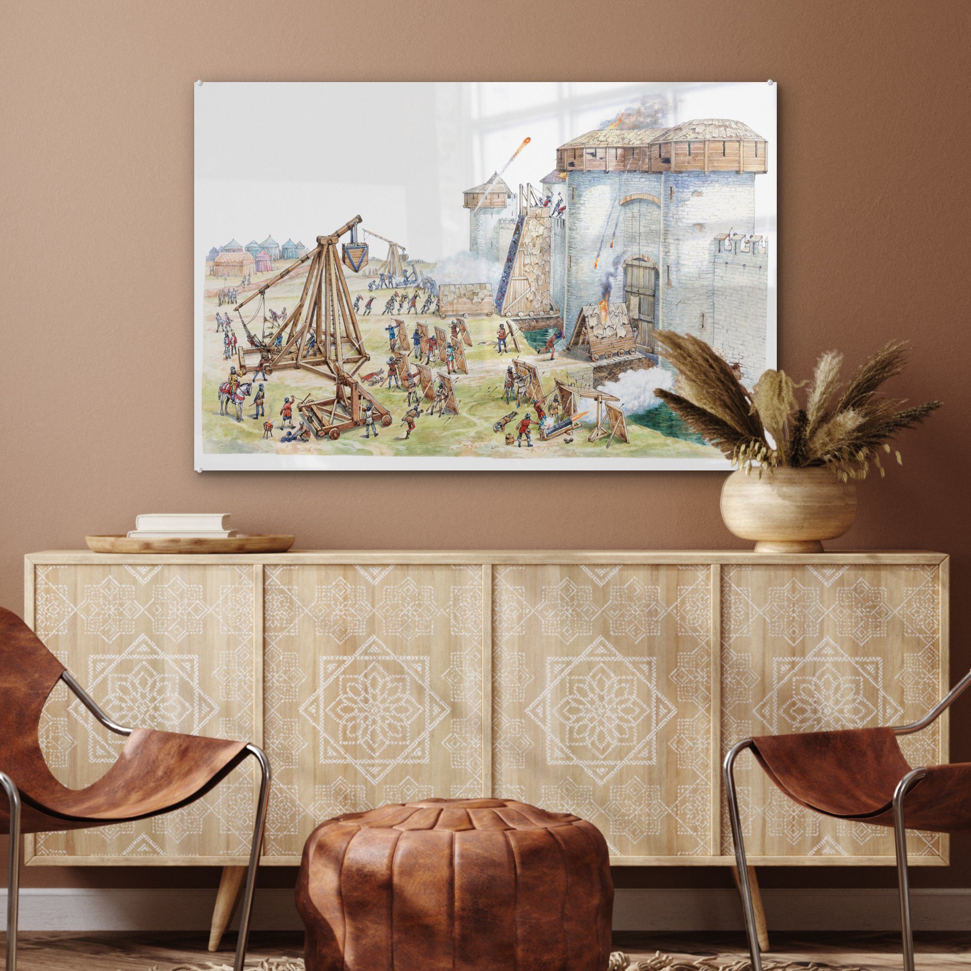 MuchoWow Acrylglasbild Illustration einer Wohnzimmer mittelalterlichen Burg, Acrylglasbilder Schlafzimmer St), & (1
