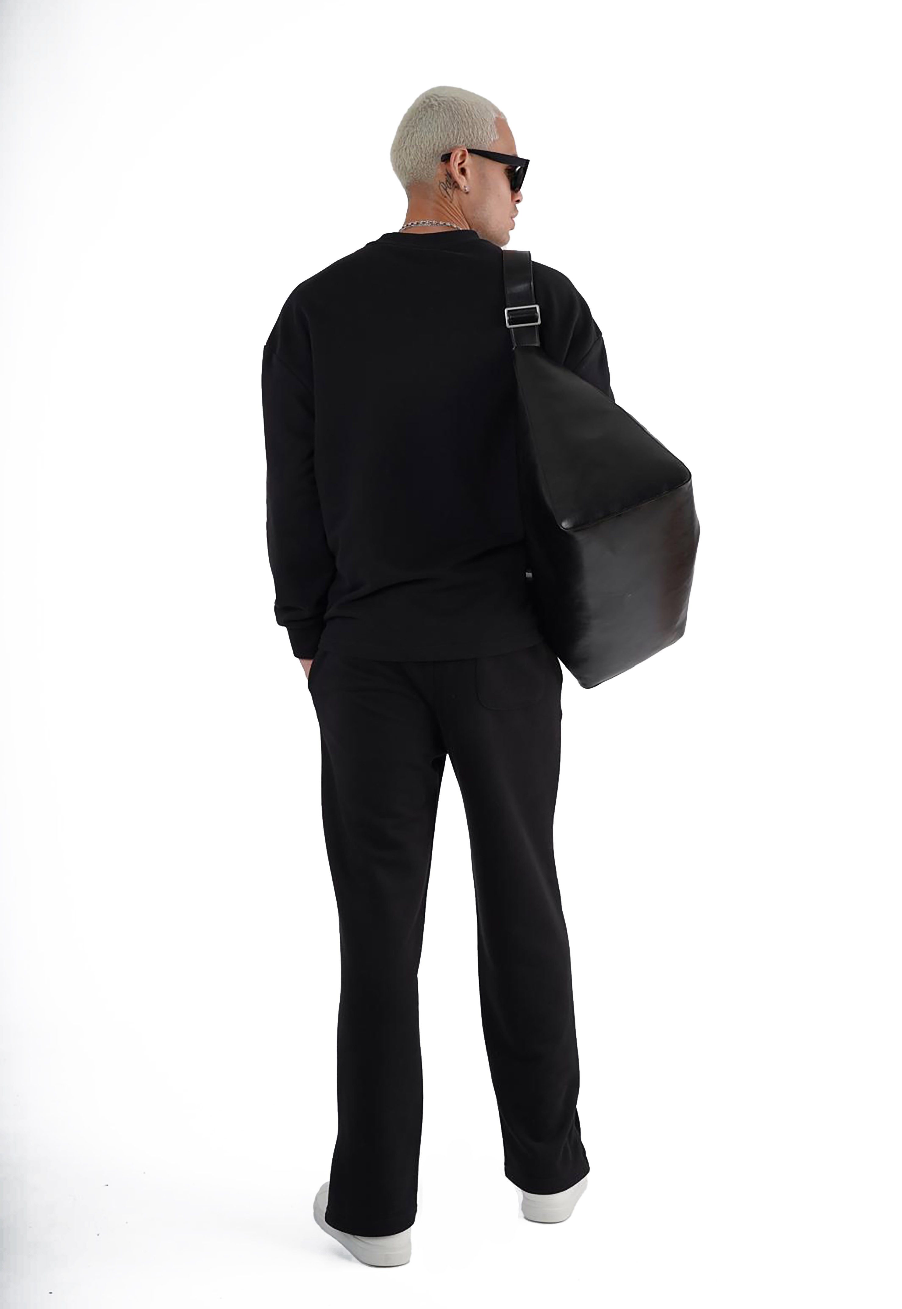 Denim Distriqt Freizeitanzug Freizeitanzug im Baggy Look mit Stickerei Schwarz S (2-tlg)