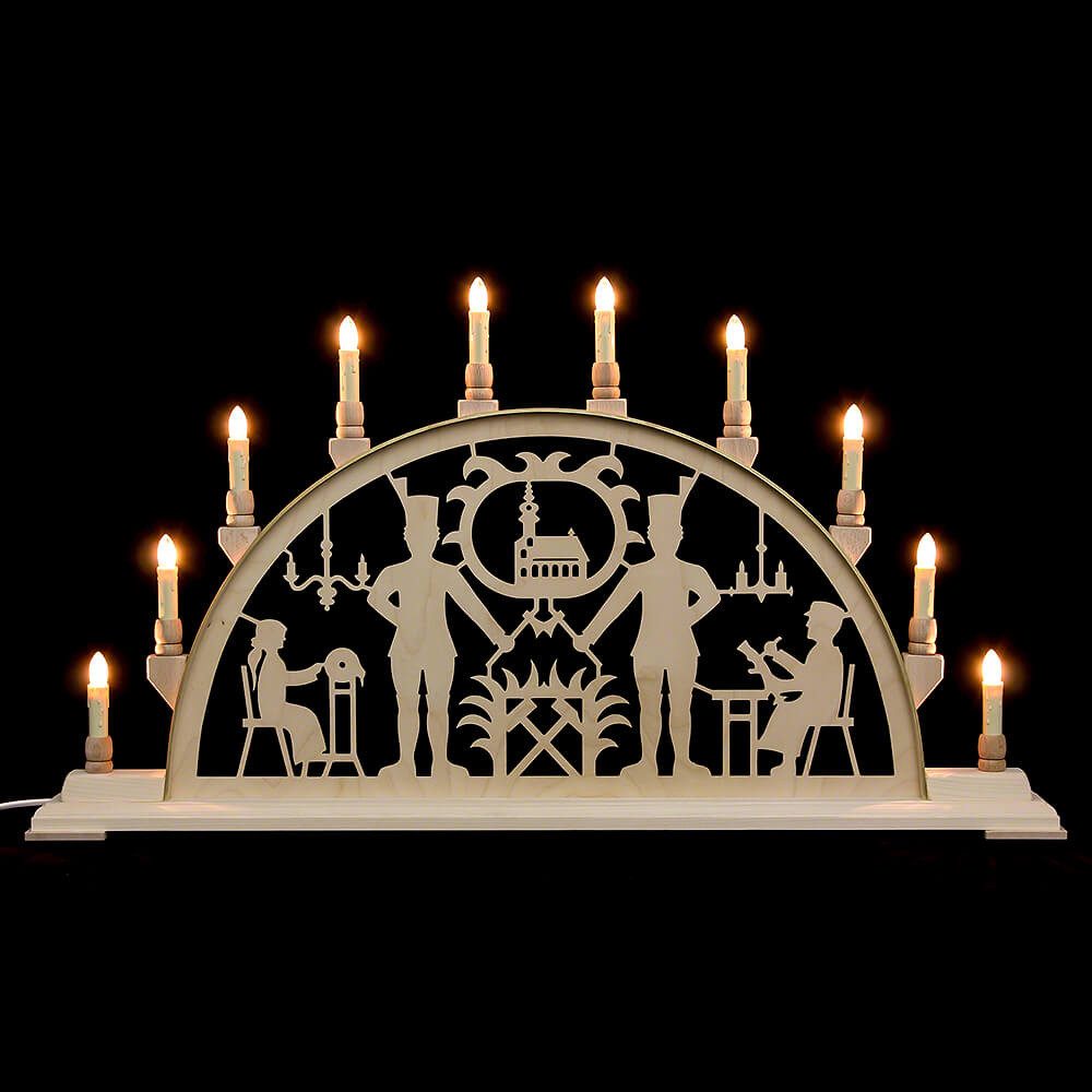 Manufaktur Holger Seidel Schwibbogen Schwibbogen Bergmann mit Kirche (78cmx42cm) von Manufaktur Seidel