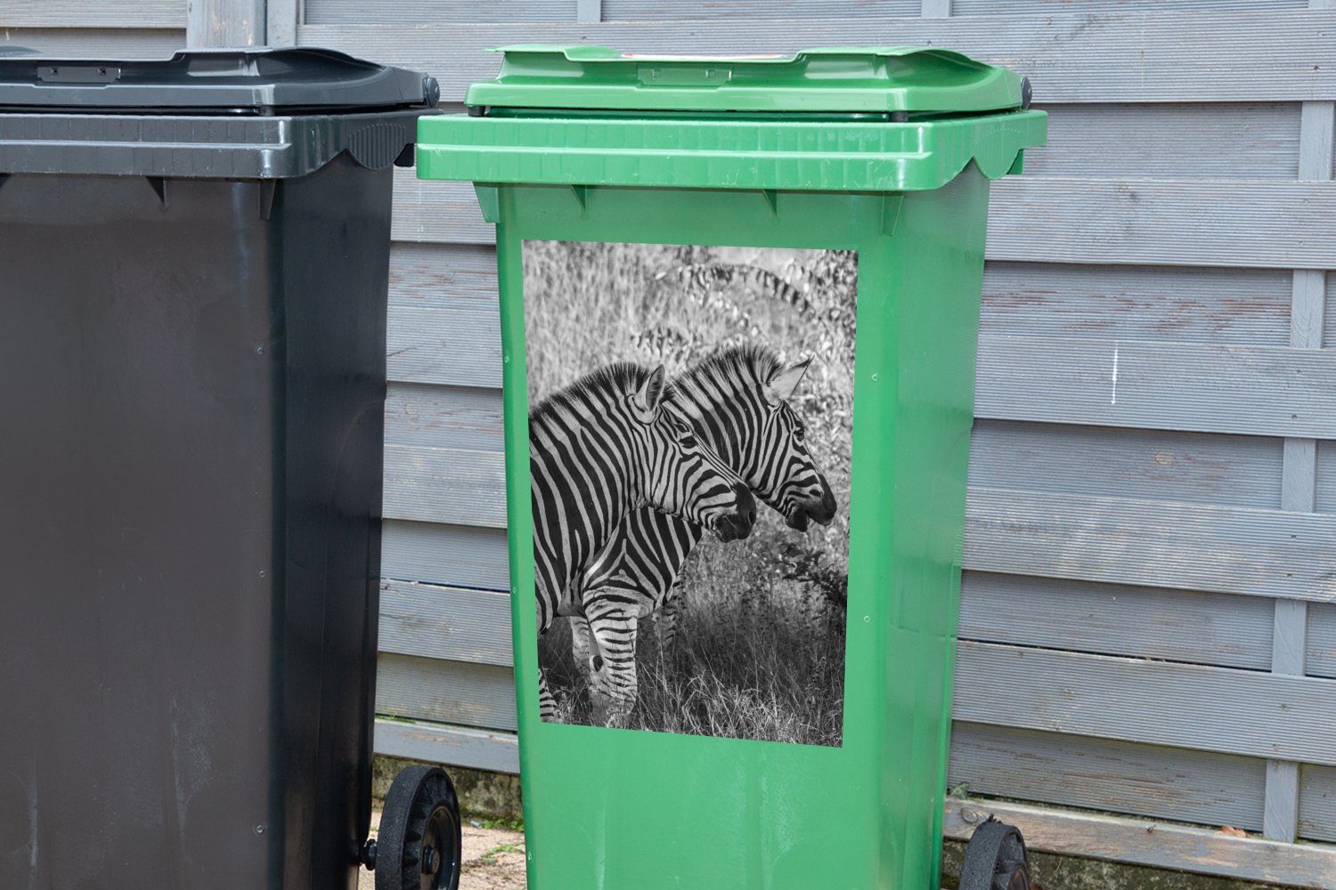 Abfalbehälter Zebras Sticker, Container, grasende St), MuchoWow (1 Mülleimer-aufkleber, Wandsticker Mülltonne, Drei