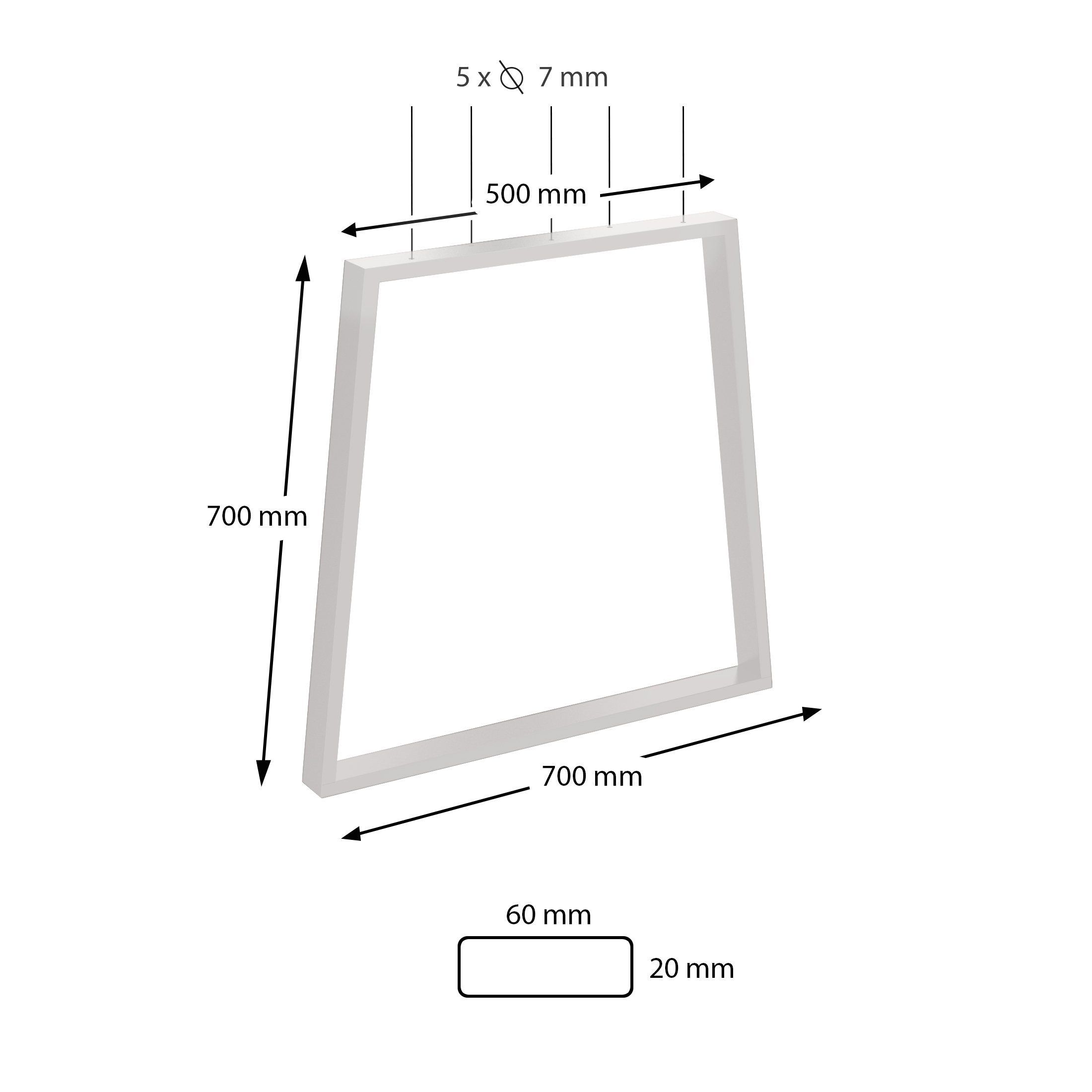 x Trapez (2-St), 60mm in Stahl sossai® Weiß Tischkufen Rahmen: Breit Tischgestell 50cm 70cm