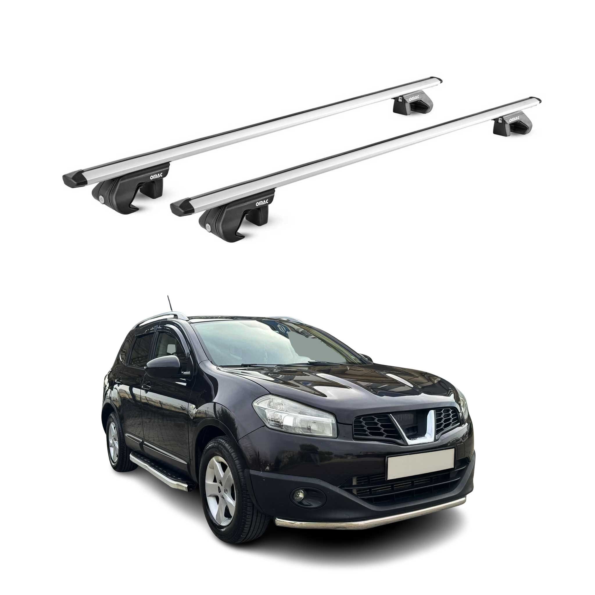 OMAC Dachträger Alu für Nissan Qashqai J10 J11 2007-2021 5 türig Silber ABE 2 tlg (2-St), Wasserbeständig,Abnehmbar,Multifunktional,Leichtgewichtig