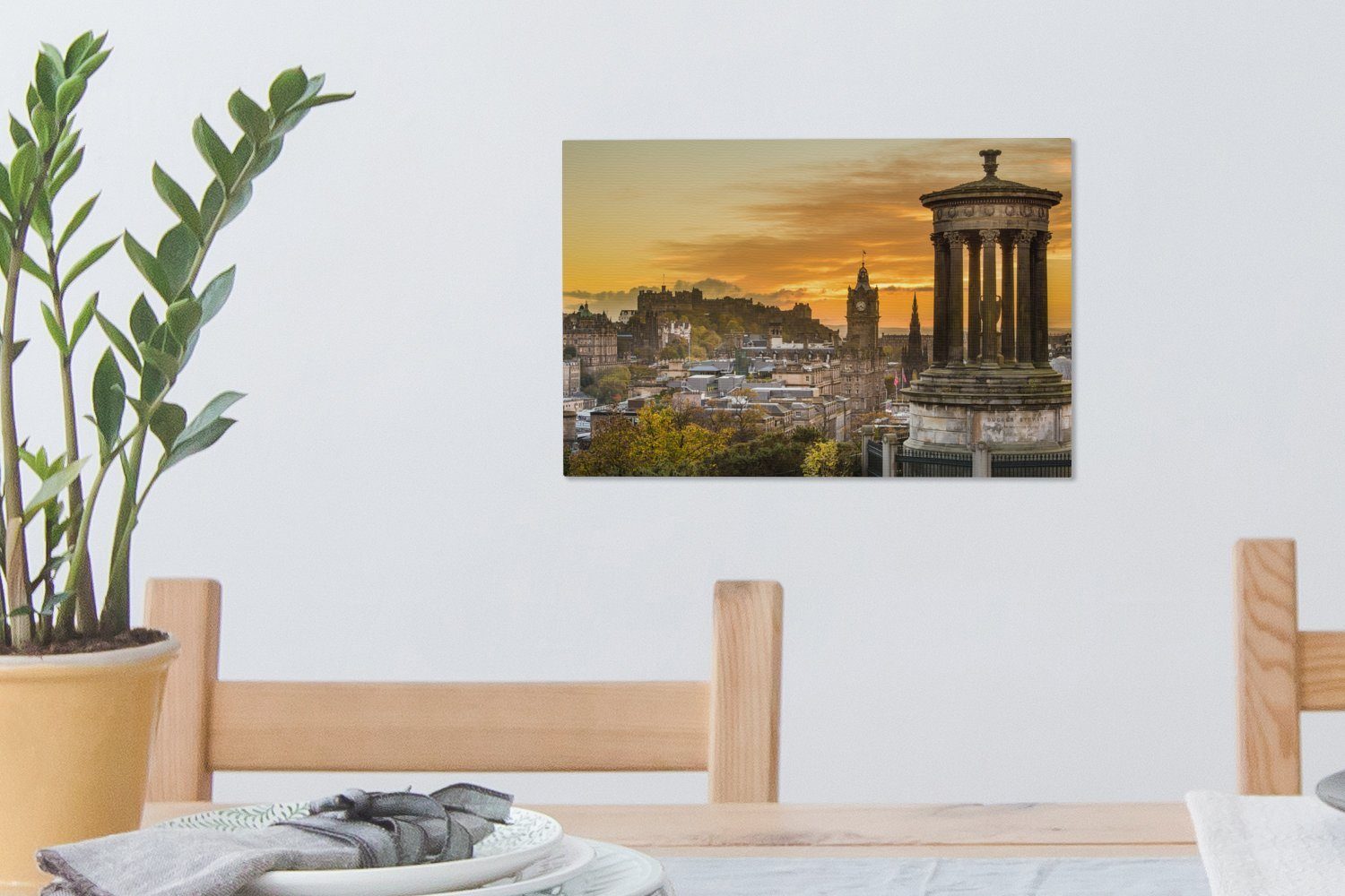 OneMillionCanvasses® Leinwandbild Architektur - Sonne Wandbild cm St), Wanddeko, - (1 30x20 Aufhängefertig, Edinburgh, Leinwandbilder