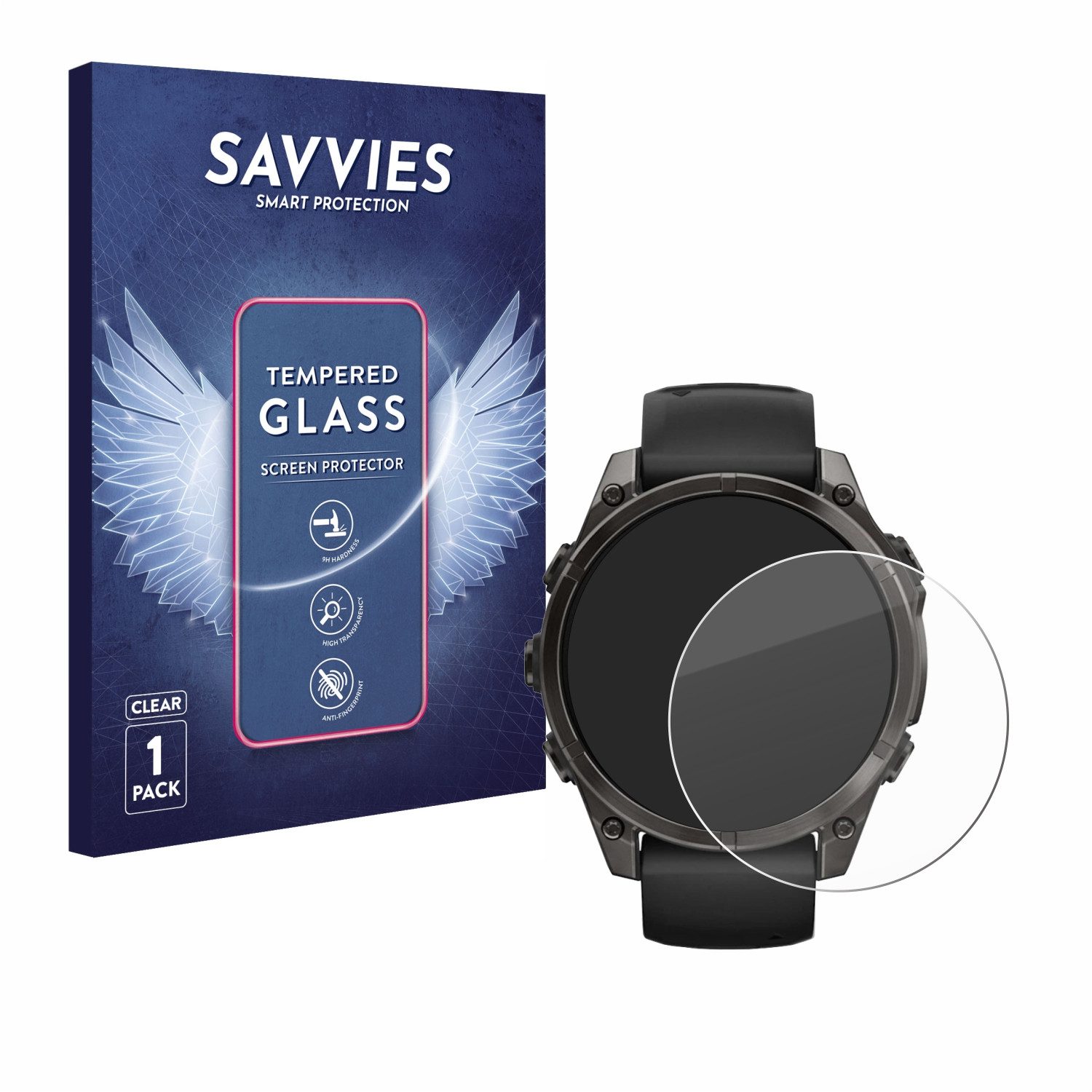 Savvies Displayschutzglas Schutzglas für Garmin Fenix 8 AMOLED (47 mm), Displayschutz 9H Glas Klar Transparent