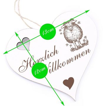 Dekolando Hängedekoration Herzlich Willkommen - Schaf mit Blume - 13x12cm