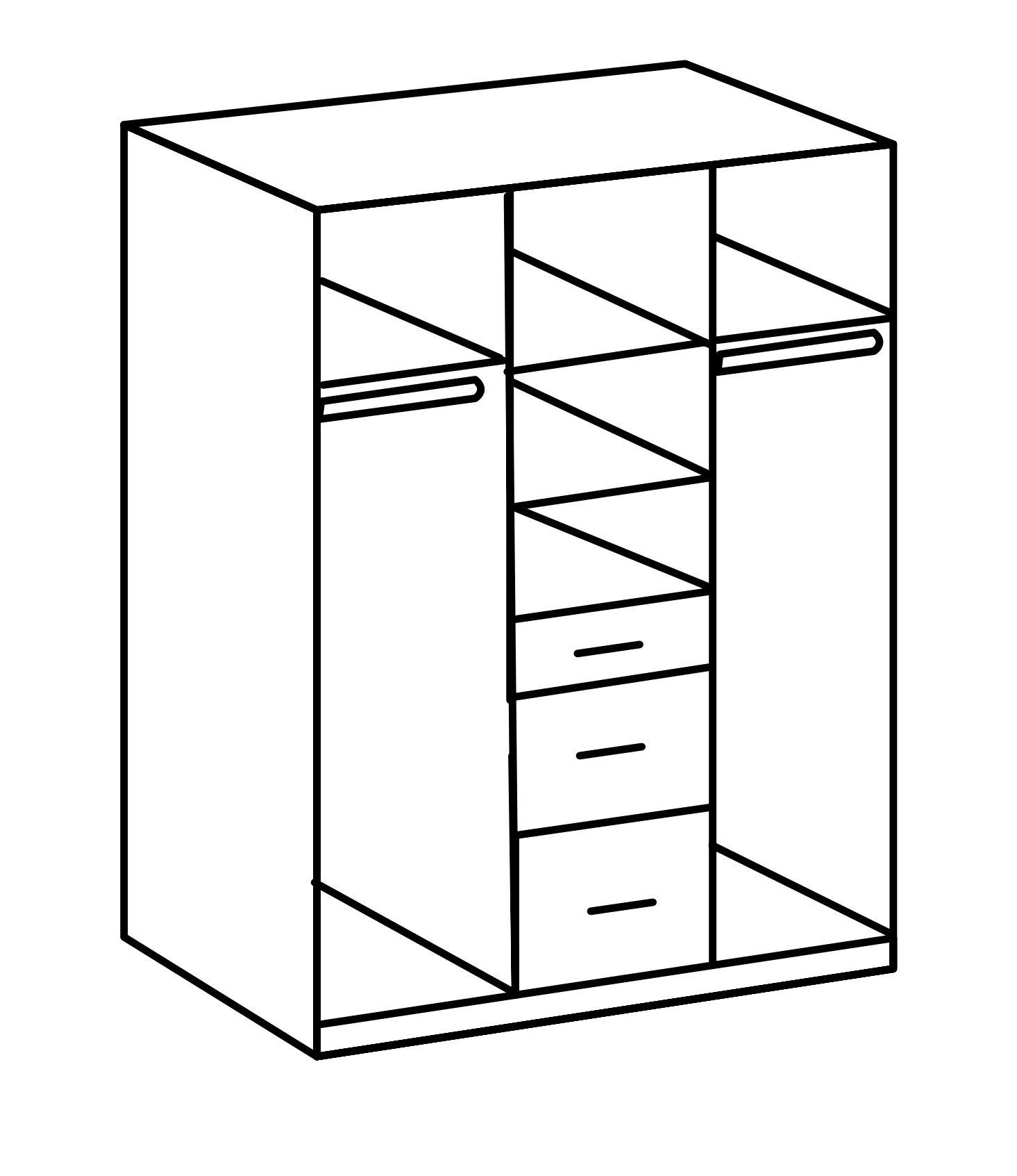 3 freiraum cm) mit 3 und in Türen Click Weiß Schubladen (B/H/T: Kleiderschrank 135x198x58