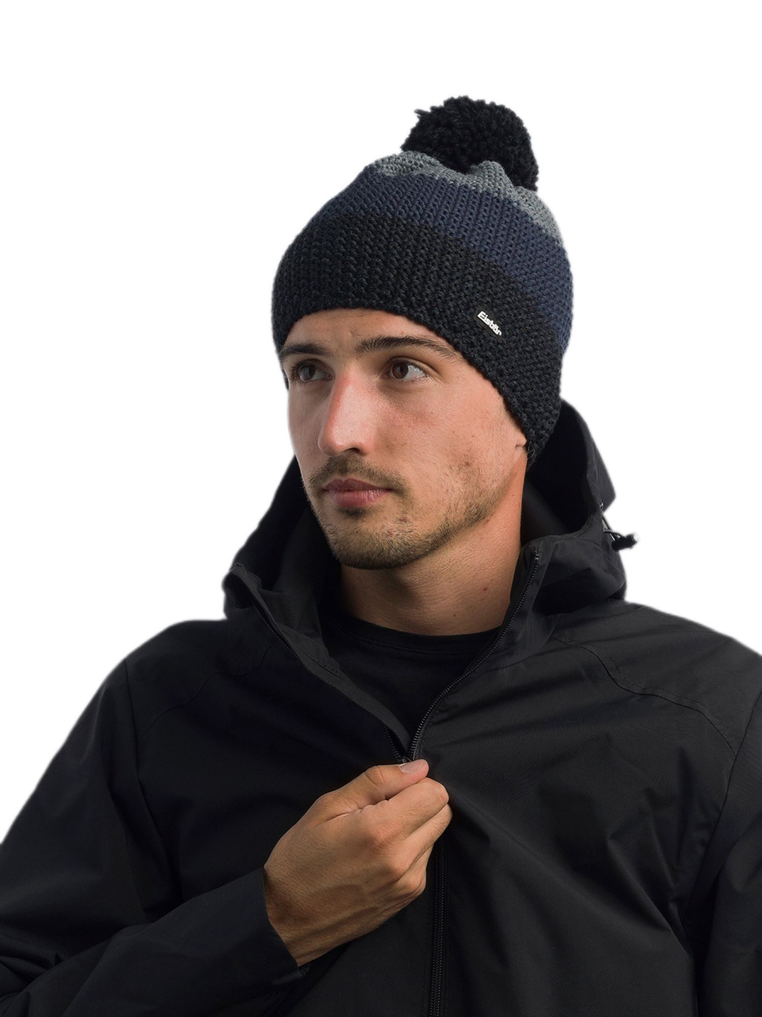 Eisbär Bommelmütze Wintermütze Star mit Bommel (Pompon) schwarz/grau - 1 Stück