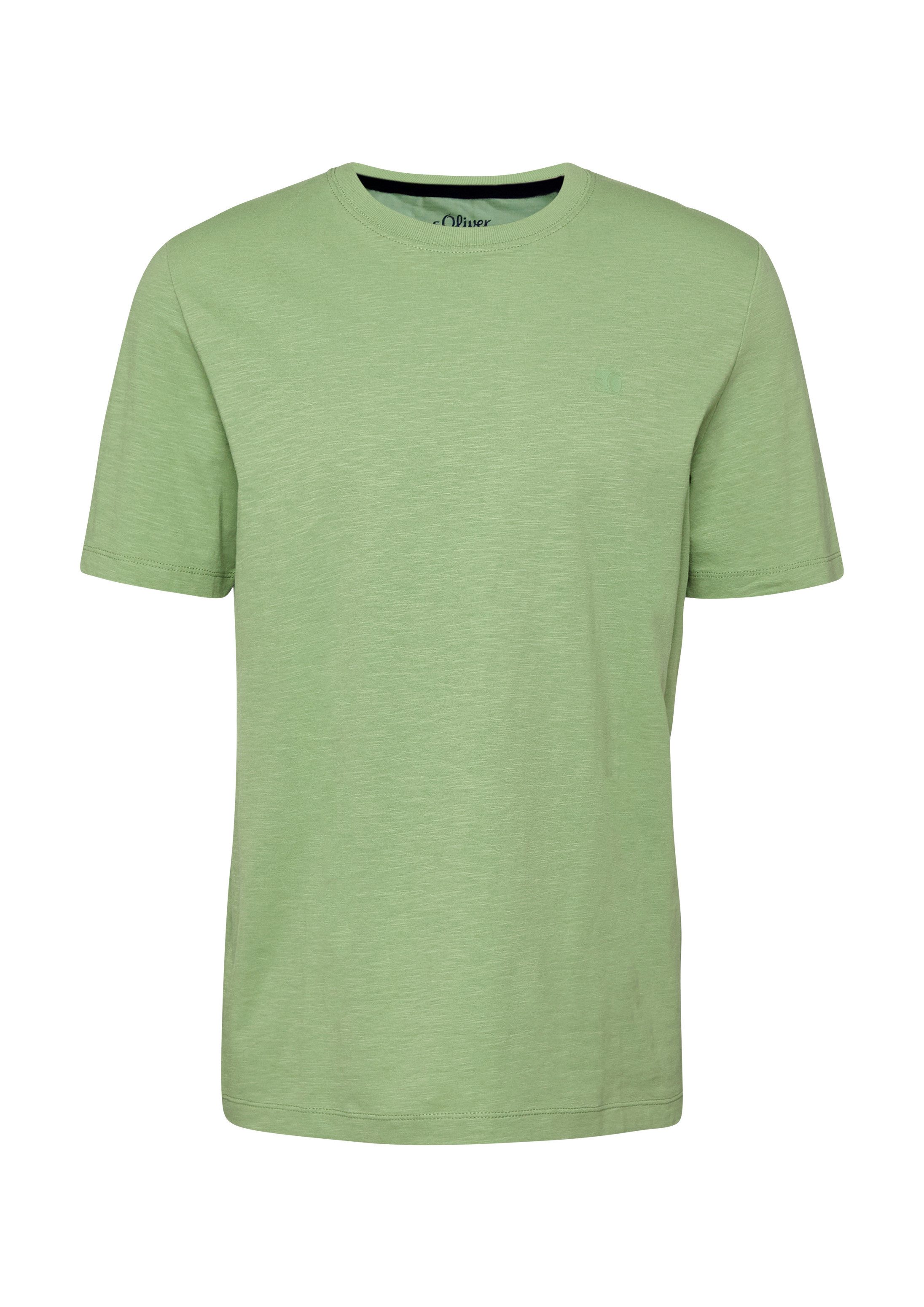 s.Oliver Kurzarmshirt T-Shirt T-Shirt in Flammgarnstruktur mit Logo-Detail