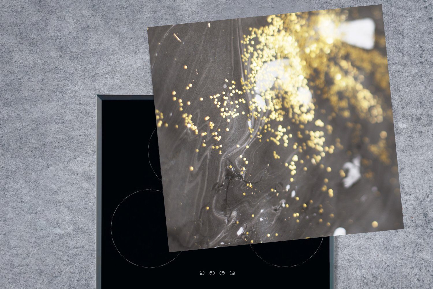 küche (1 Marmor Glitzer, Herdblende-/Abdeckplatte Luxus Ceranfeldabdeckung, tlg), Arbeitsplatte - für Vinyl, - Grau - 78x78 cm, MuchoWow