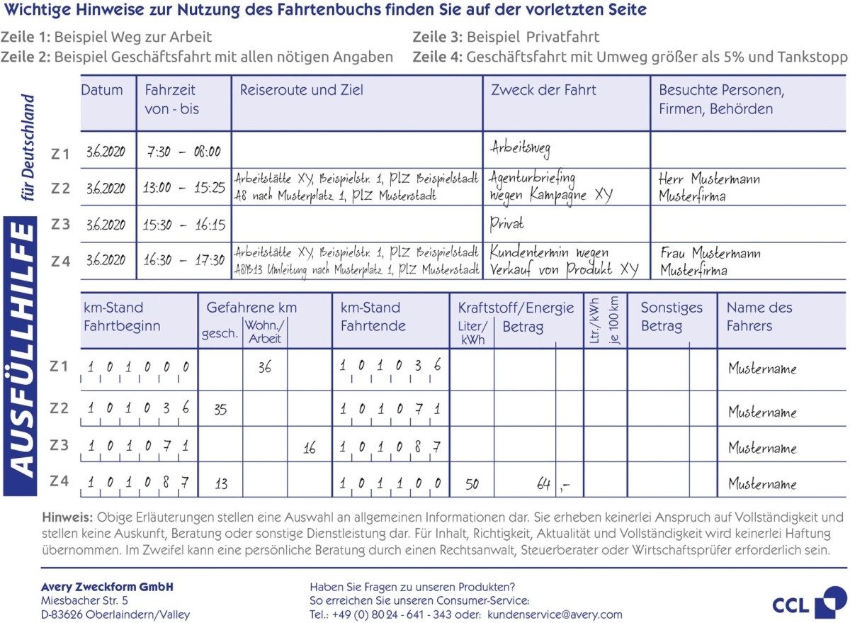 Formularblock Fahrtenbuch PKW A6 quer RC 64 Seiten (für 310 Fahrten).