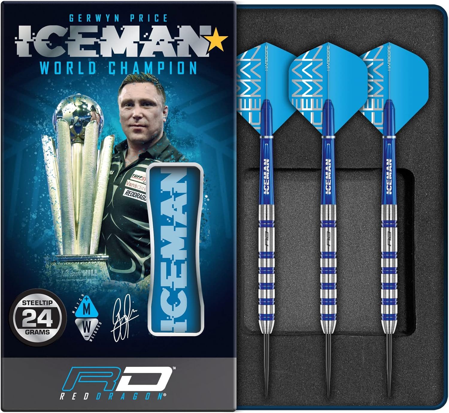 TARGET DARTS Dartpfeil RED DRAGON Gerwyn Price Iceman Challenger 24 gr Tungsten Darts Set