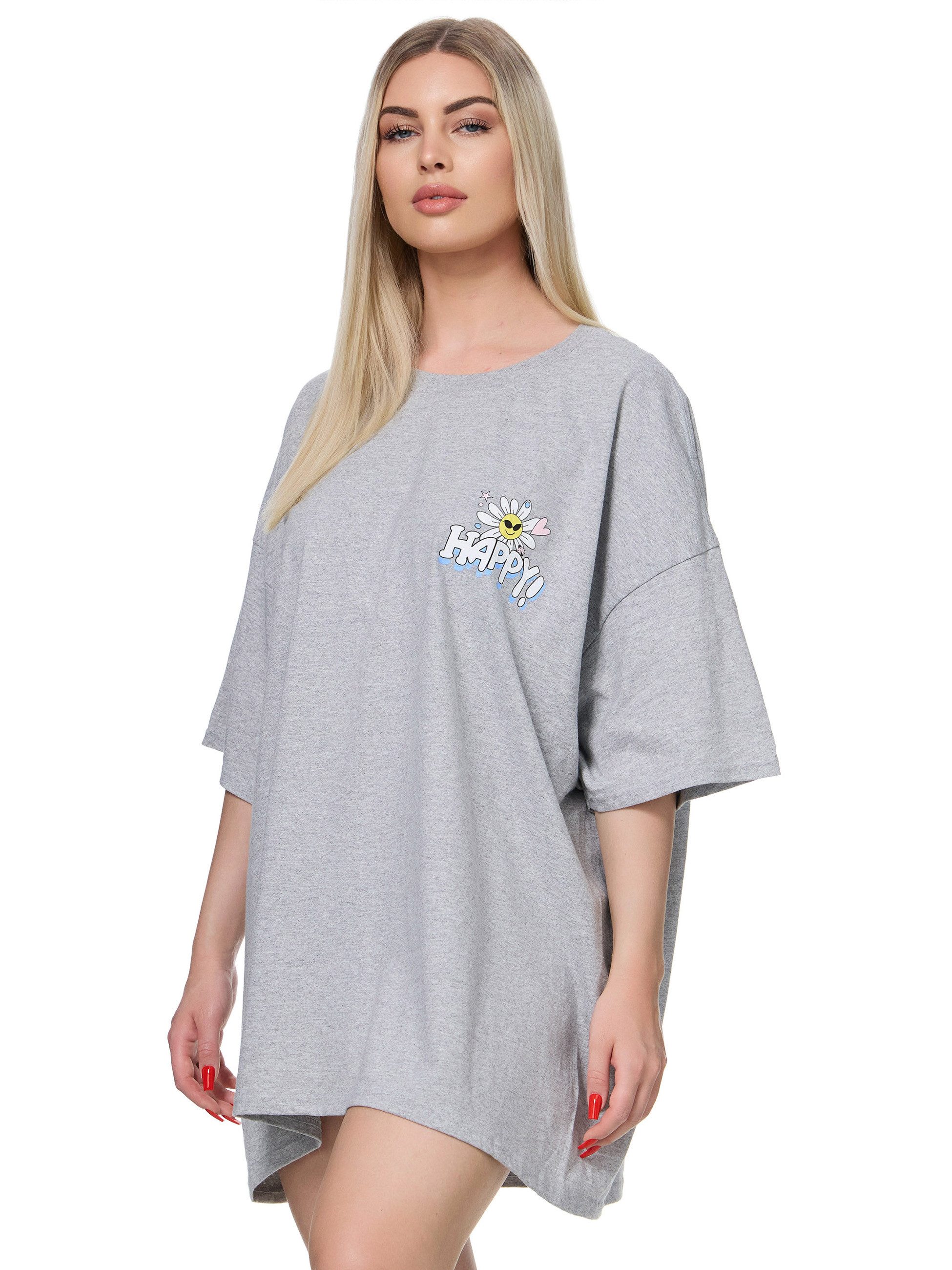 Worldclassca T-Shirt Worldclassca Oversized Print HAPPY T-Shirt lang Sommer Oberteil