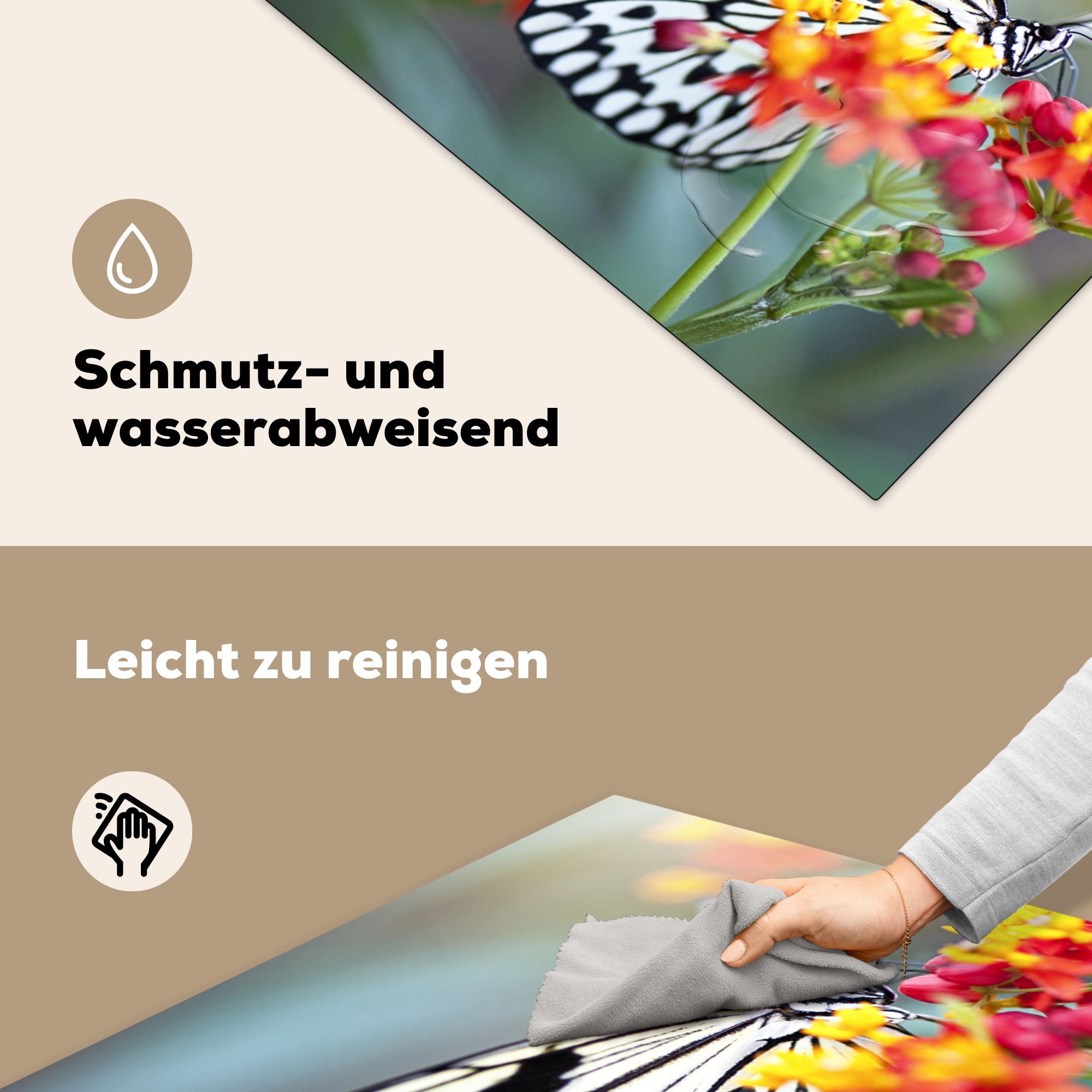 MuchoWow Herdblende-/Abdeckplatte Tiere, 78x78 Ceranfeldabdeckung, (1 Arbeitsplatte - küche tlg), Blume - Schmetterling für cm, Vinyl