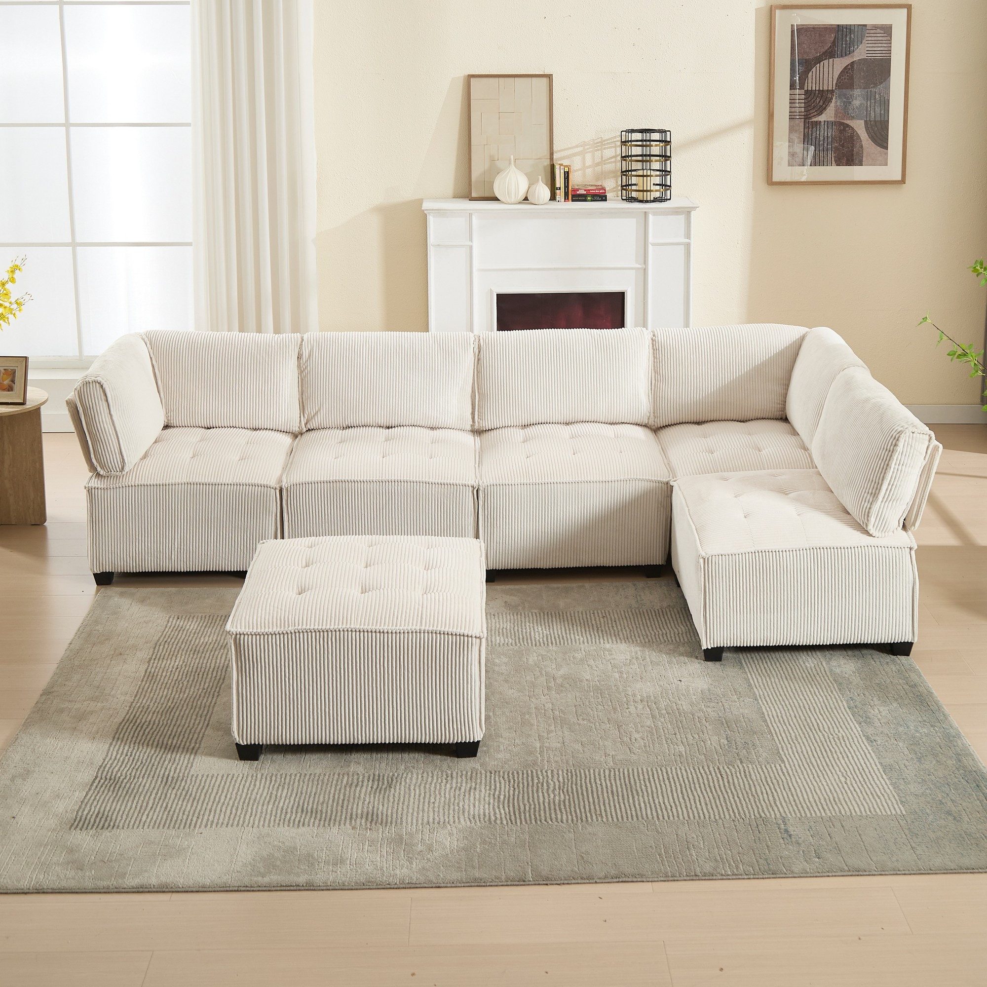 LVHOM Loungesofa Modulares 6er-Sofa mit Ottomane, Großformat U/L-Form + Sch günstig online kaufen