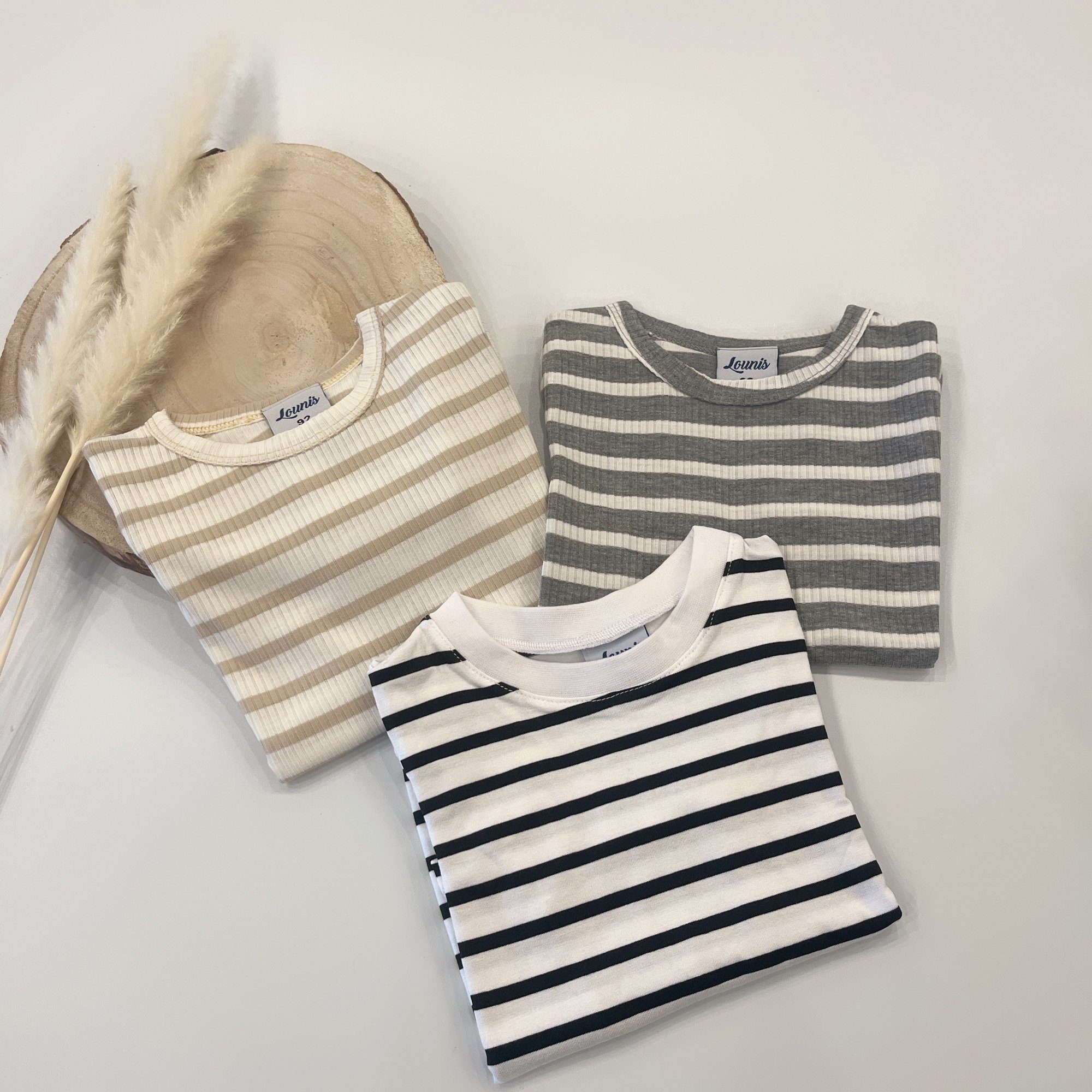 Baby T-Shirt - Streifen - Kinder T-Shirt grau-weiß/gestreift Lounis - Shirt