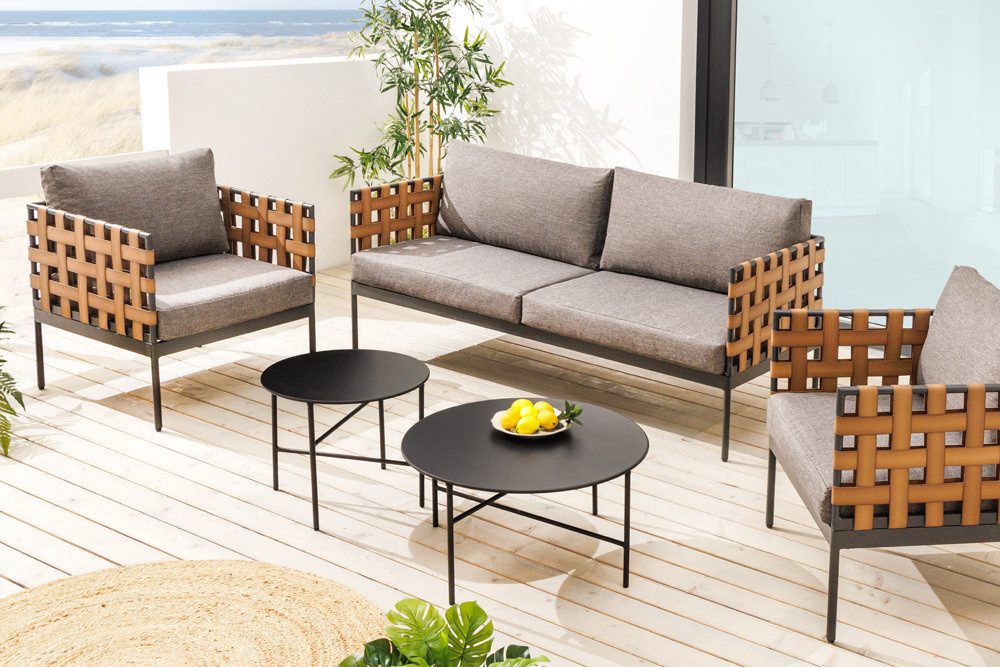riess-ambiente Loungesofa UNIQUE 185cm schwarz / braun / grau · Outdoor-2-Sitzer aus Aluminium, Einzelartikel 1 Teile, inkl. Kissen · wetterfest · Balkon/Terrasse/Garten · Rattan-Geflecht