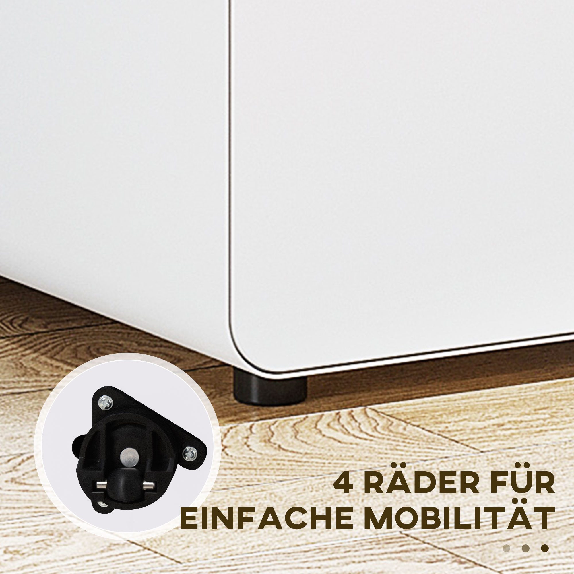 Vinsetto Rollcontainer 3 Schubladen Aktenschrank abschließbar, Hängeregistratur Stiftfach, (Büroschrank, 1 St., Aktenschrank), Stahl, Weiß, 39 x 48 x 59 cm – Bild 5 von 5