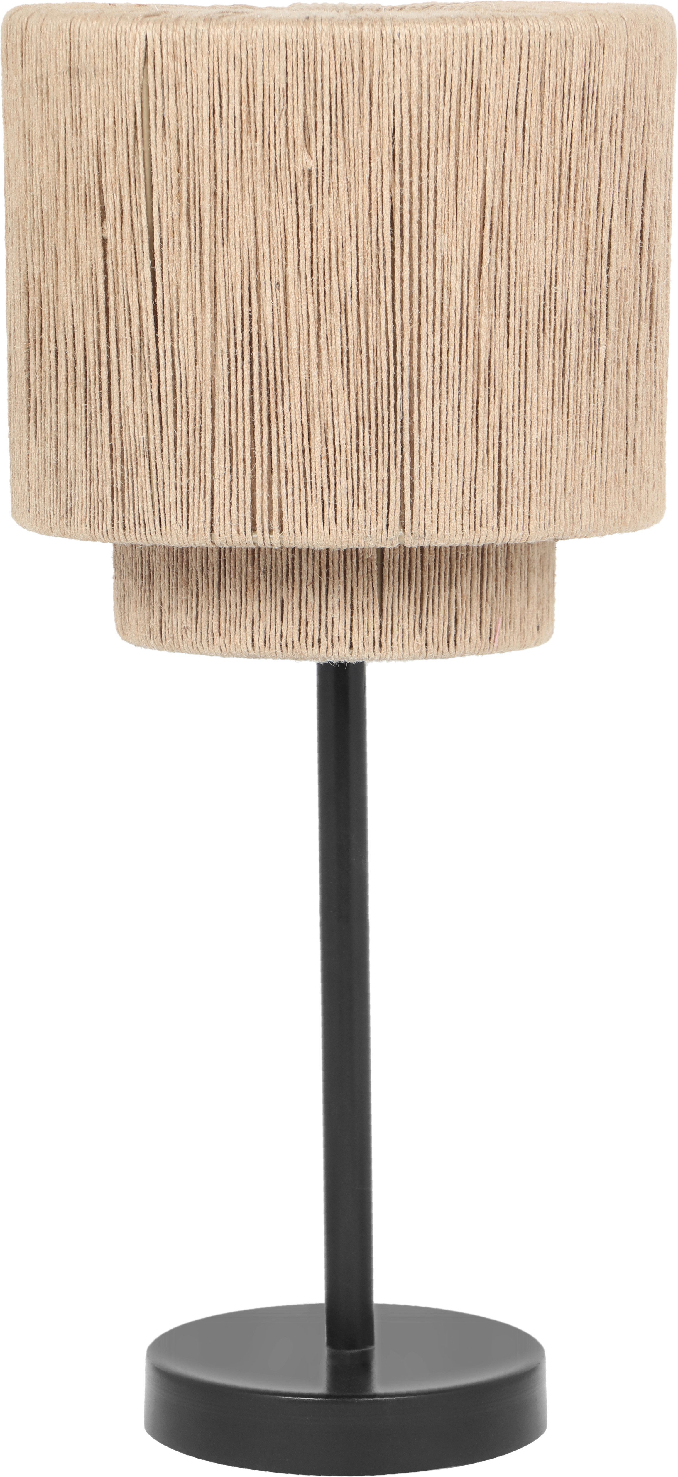 TRIO Leuchten Tischleuchte SMILLA, runde Tischlampe mit Jute Lampenschirm Ø 21 cm Höhe 45cm, Ein-/Ausschalter, Leuchtmittel wechselbar, warmweiß - kaltweiß, exkl 1x E27 max 10W, Schnurschalter, Nachttischlampe, Wohnzimmer