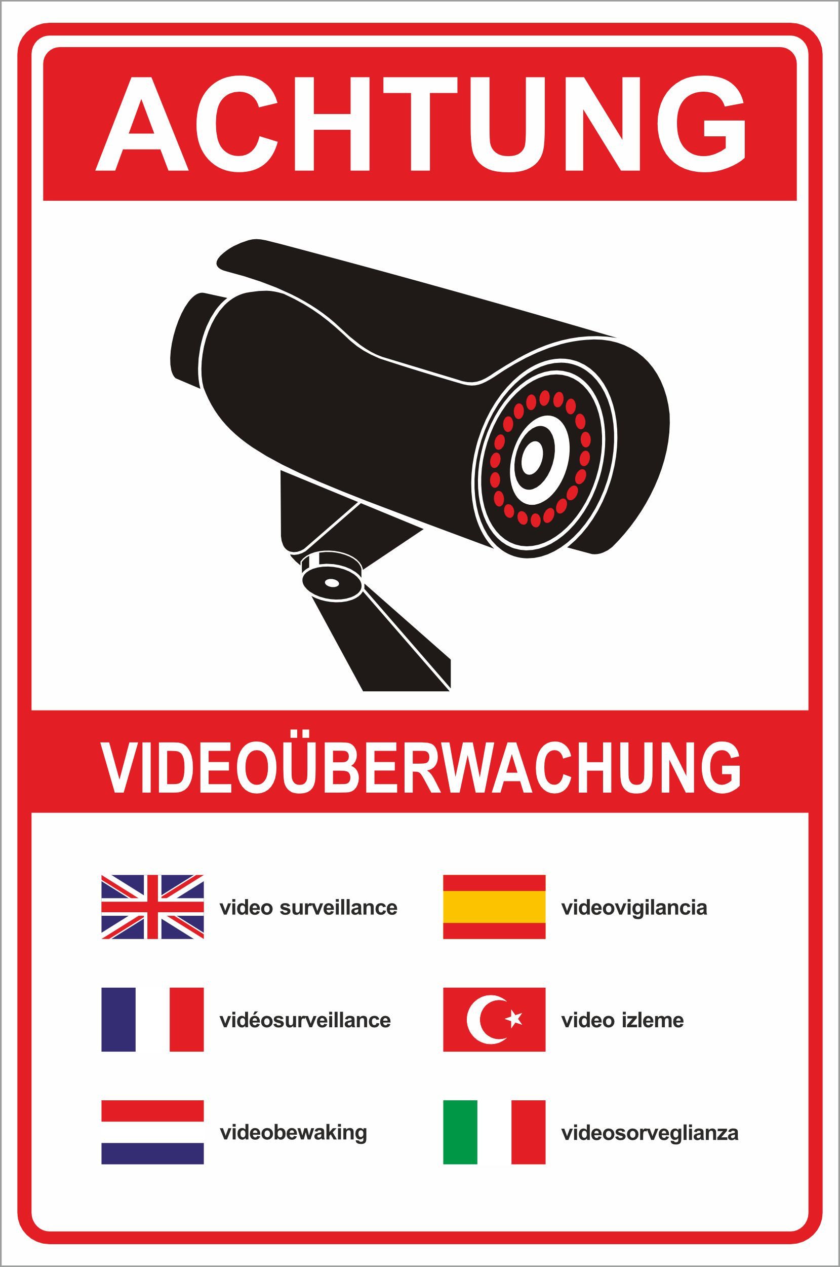 Hermann Schütz Hinweisschild Warnhinweis Videoüberwachung - robustes Kunststoffschild 300 × 200 mm, (1 St., 1 Schild)