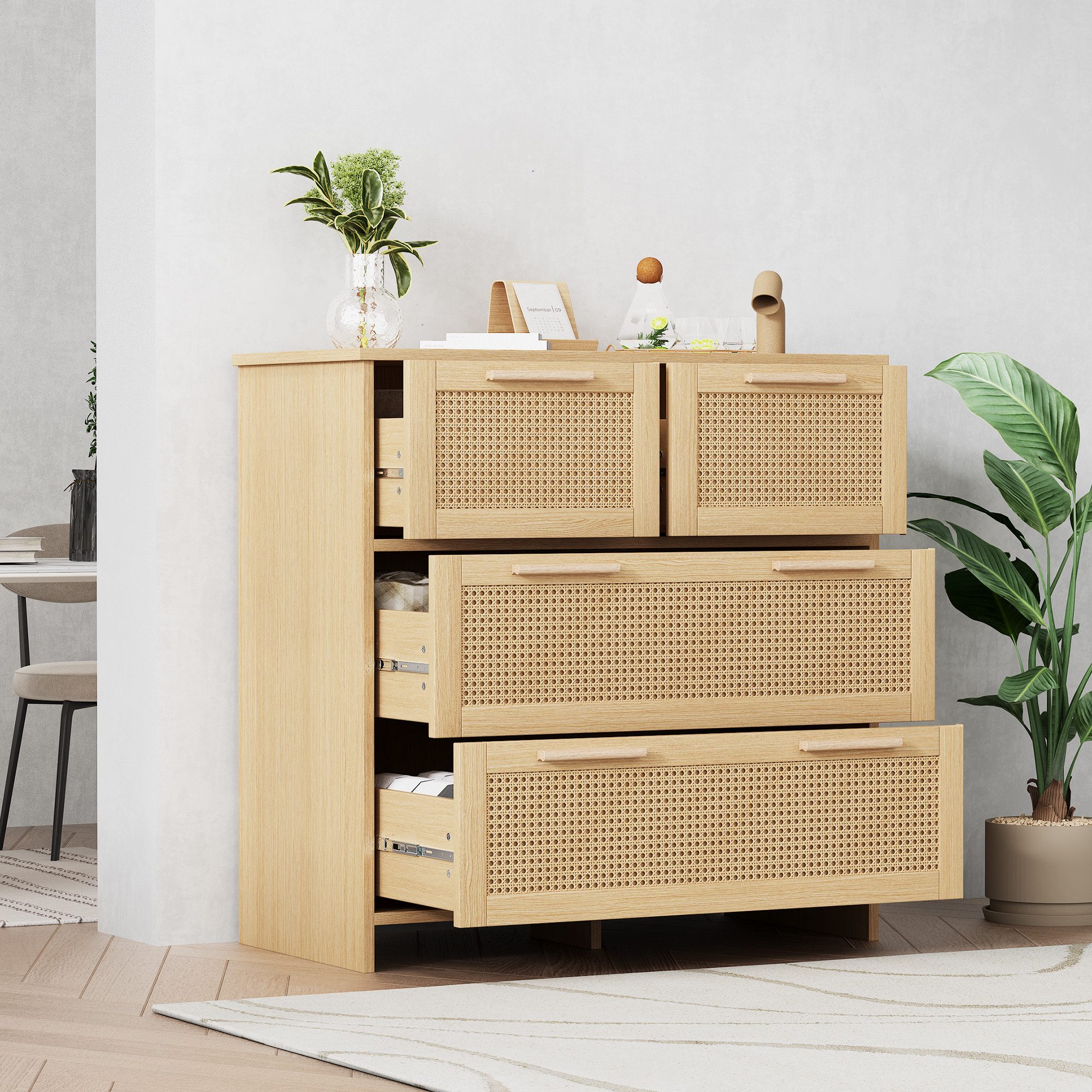 Flieks Sideboard (80x38x80cm, 1 St), 4-Schubladen Rattanschrank Kommode Anr günstig online kaufen