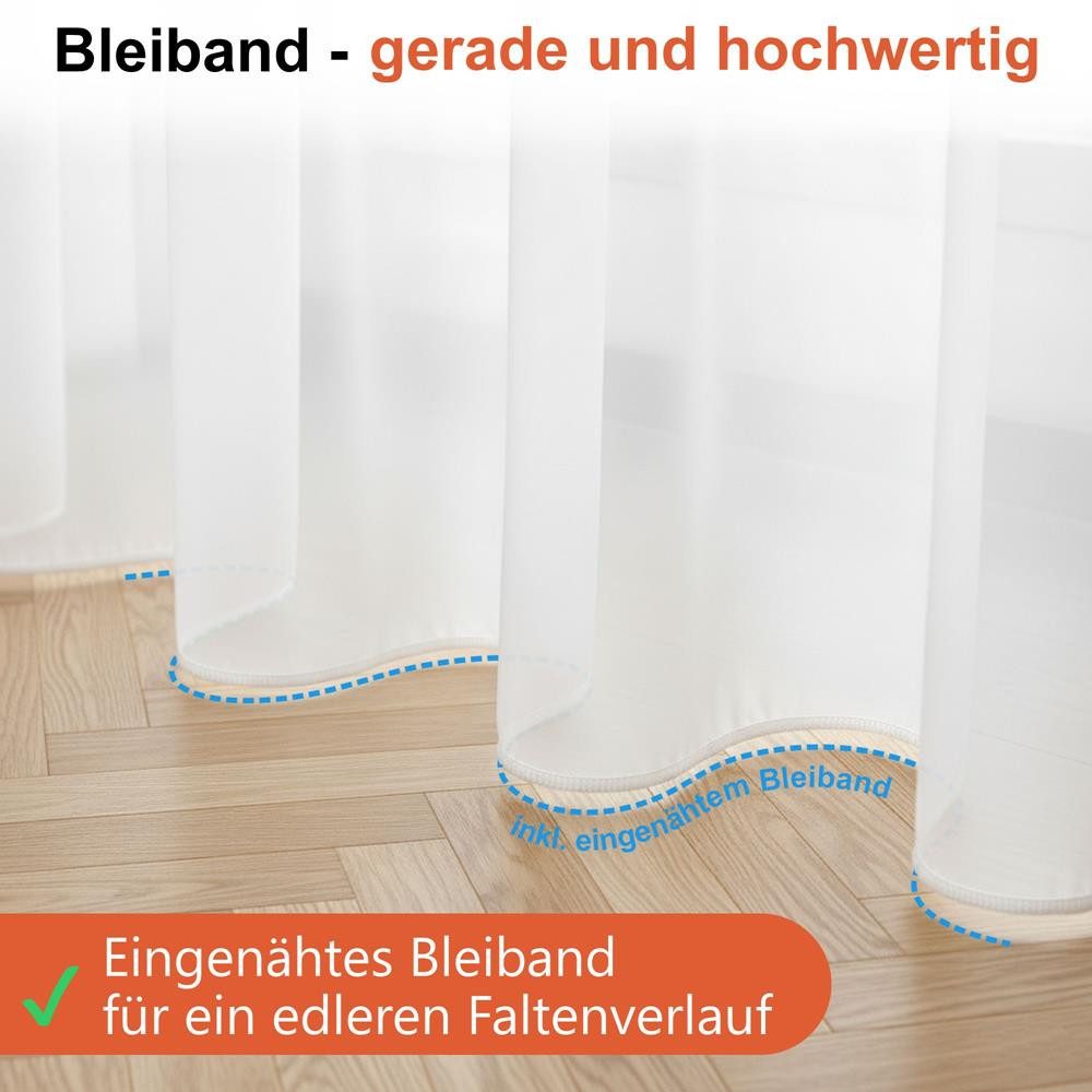 Foxx Vorhang mit Kräuselband für Schienen, transparente Moderne XXL Gardinen, Schiebegardinen Langstore Voile mit eingenähtem Bleiband